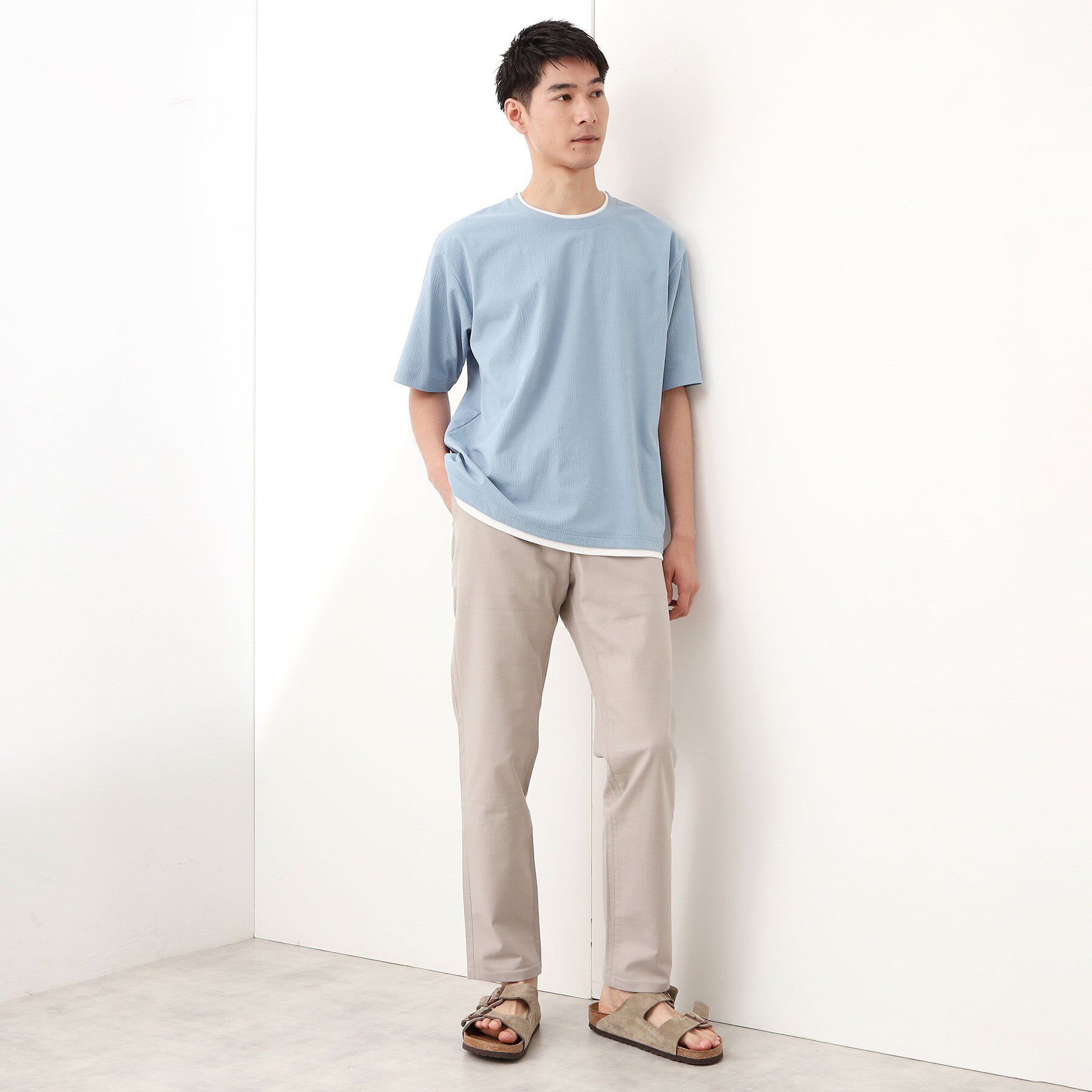 THE SHOP TK「楊柳フェイクレイヤード半袖Tシャツ 【吸水速乾/毛玉になりにくい/洗濯機OK】」|Tシャツ・カットソー|