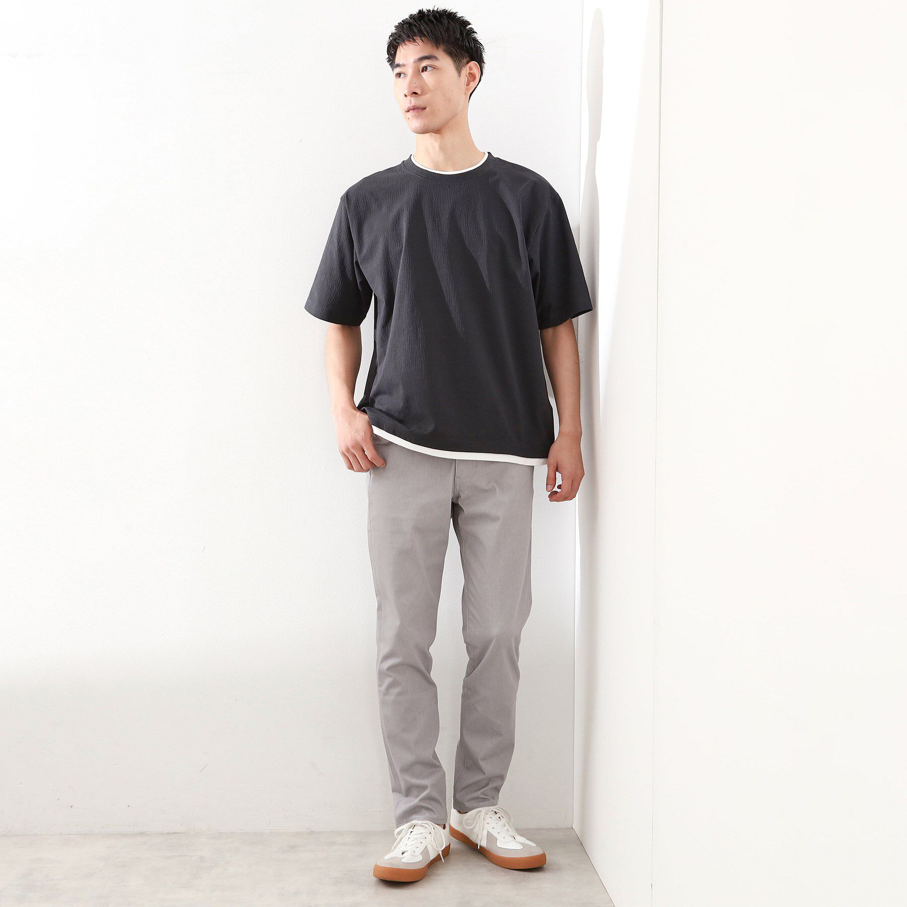 THE SHOP TK「楊柳フェイクレイヤード半袖Tシャツ 【吸水速乾/毛玉になりにくい/洗濯機OK】」|Tシャツ・カットソー|