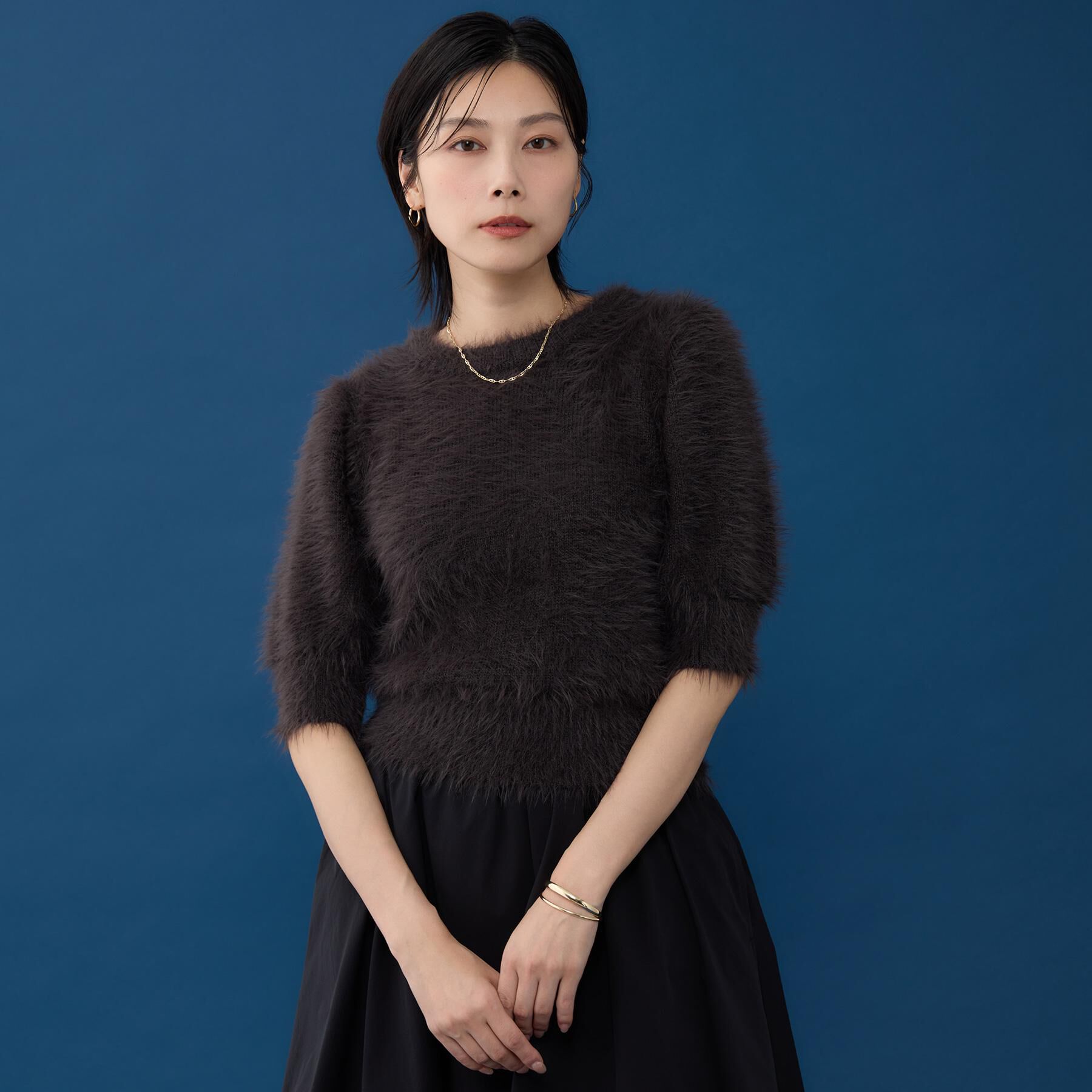 THE SHOP TK「【大人の魅力引き出す】5分袖フェザーニット/洗える」|ニット・セーター|