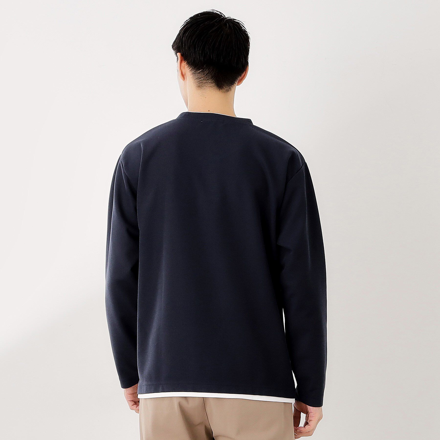 THE SHOP TK「【一枚でコーディネートが完成！】レイヤード風クルーネック長袖Tシャツ　洗濯機OK」|Tシャツ・カットソー|
