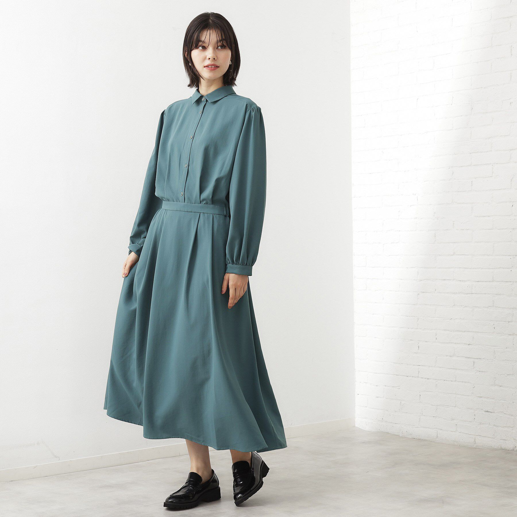 THE SHOP TK「【春まで着られる】フィット＆フレア長袖ワンピース」|ワンピース|ブルー(092)