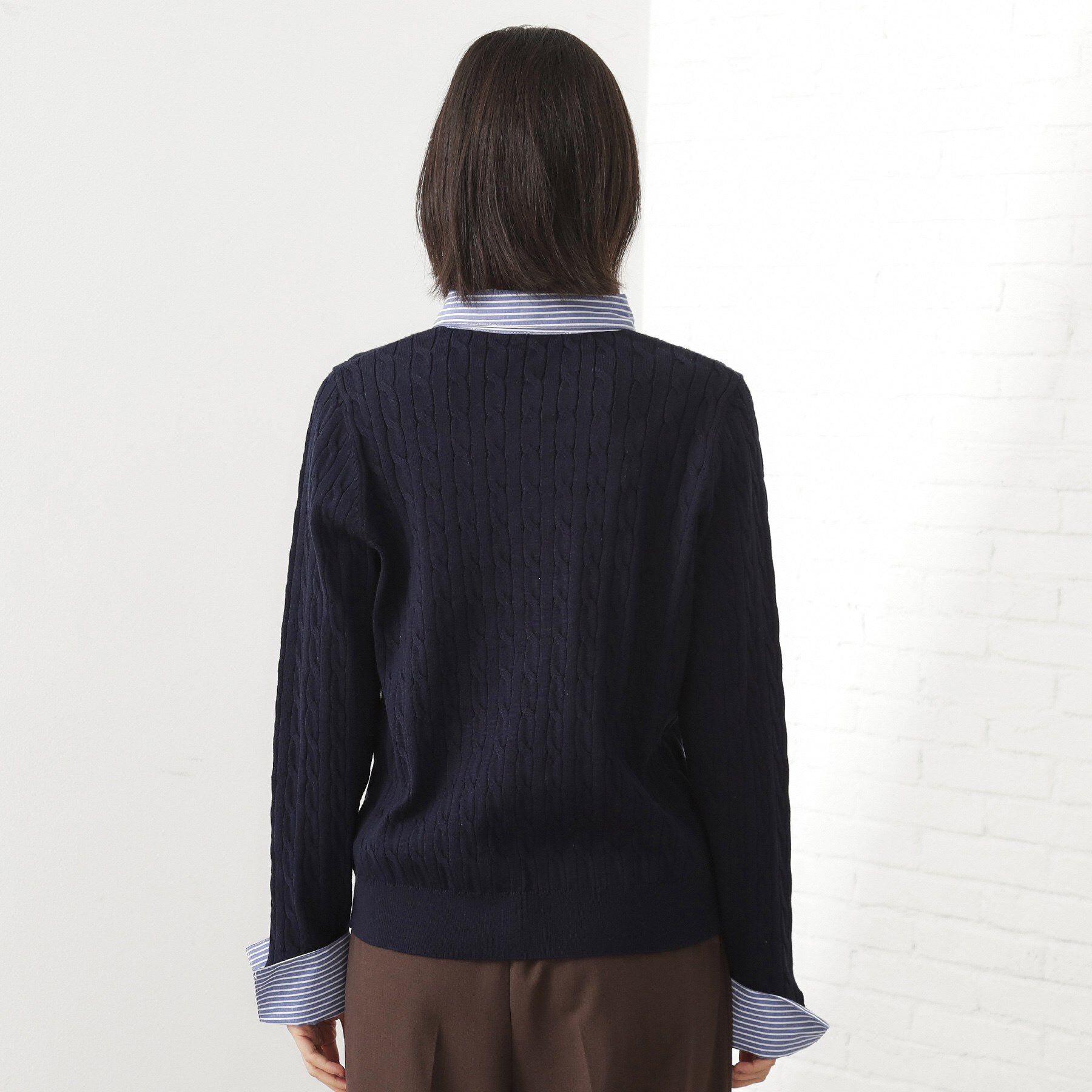 THE SHOP TK「【着るだけでコーデ完成】シャツレイヤード風 ケーブルニット」|ニット・セーター|
