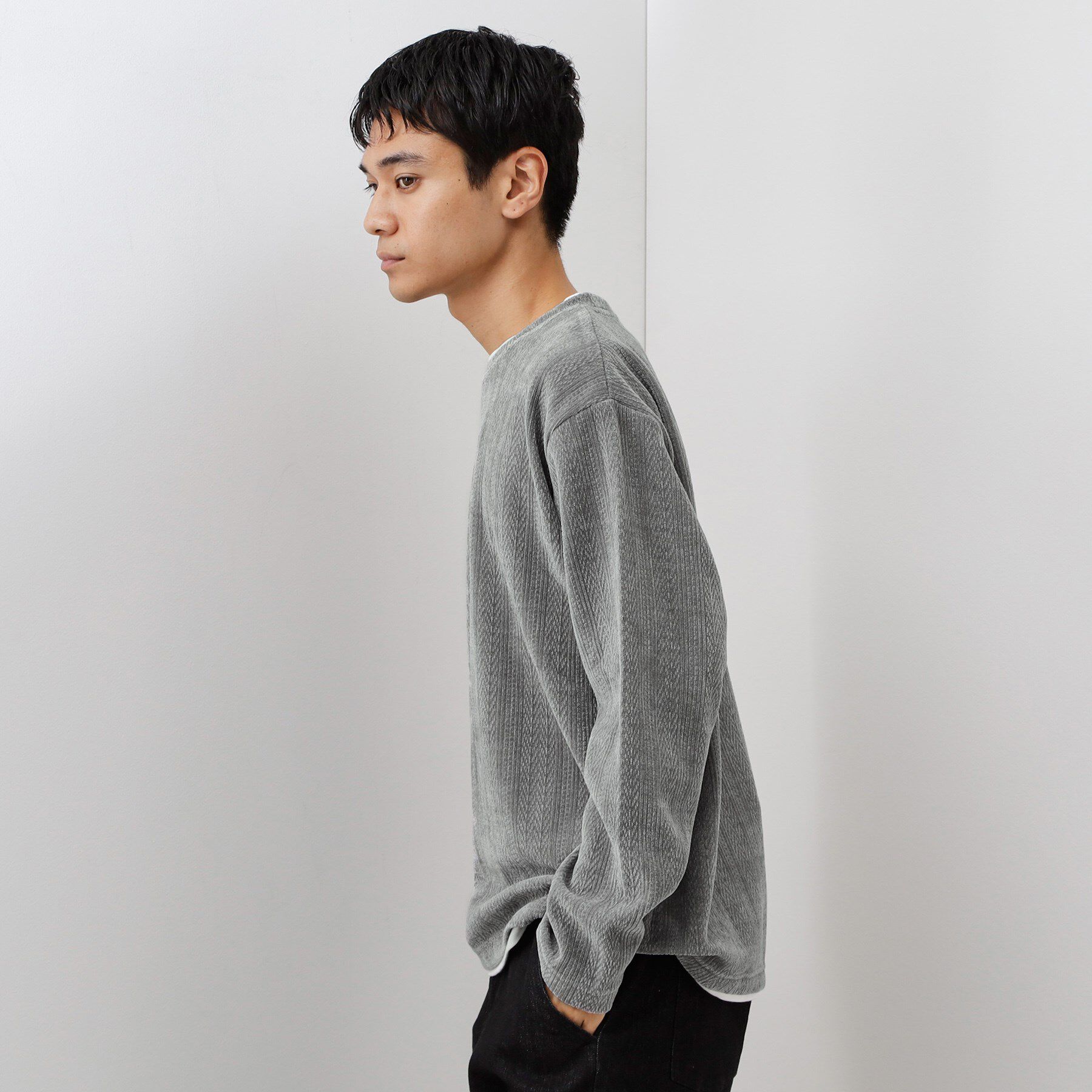 THE SHOP TK「【心地良い、滑らかさ】レイヤード風ケーブル ニットソー 【洗濯機OK】」|Tシャツ・カットソー|