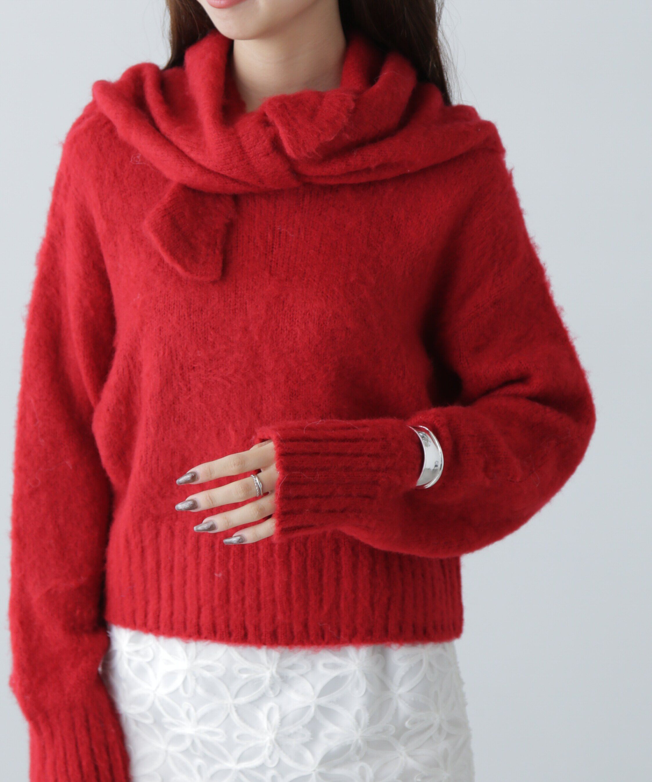  「スカーフ付きシャギーニット」|ニット・セーター|