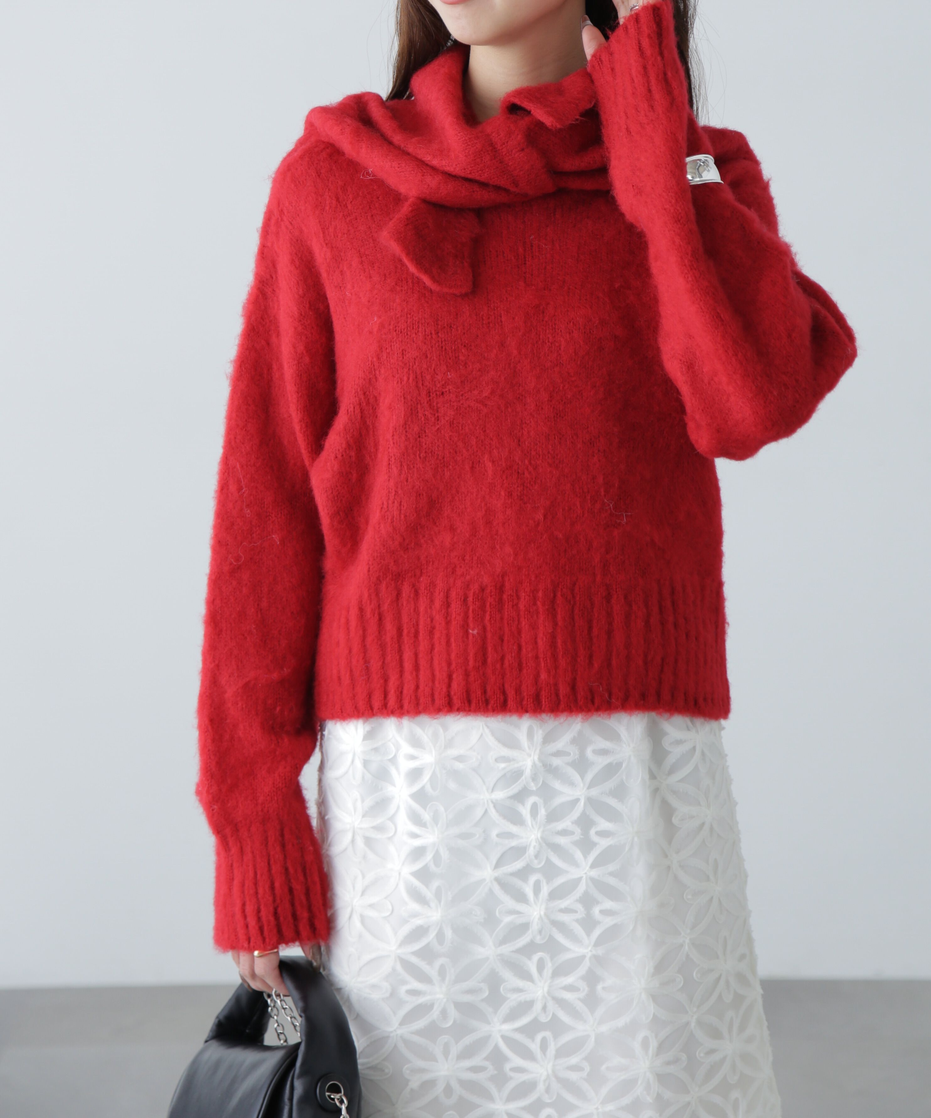  「スカーフ付きシャギーニット」|ニット・セーター|