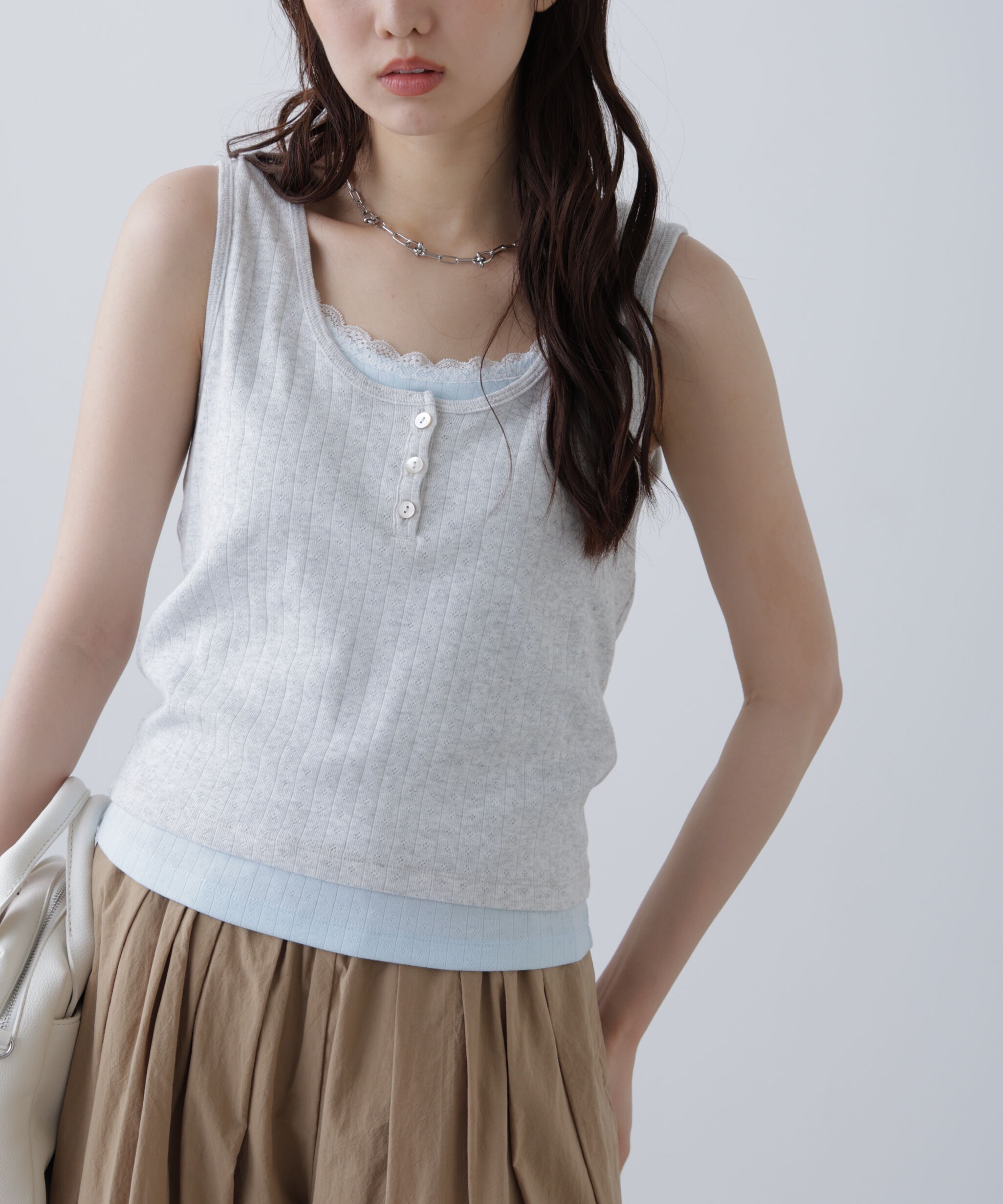  「針抜きテレコレイヤードタンクトップ」|Tシャツ・カットソー|