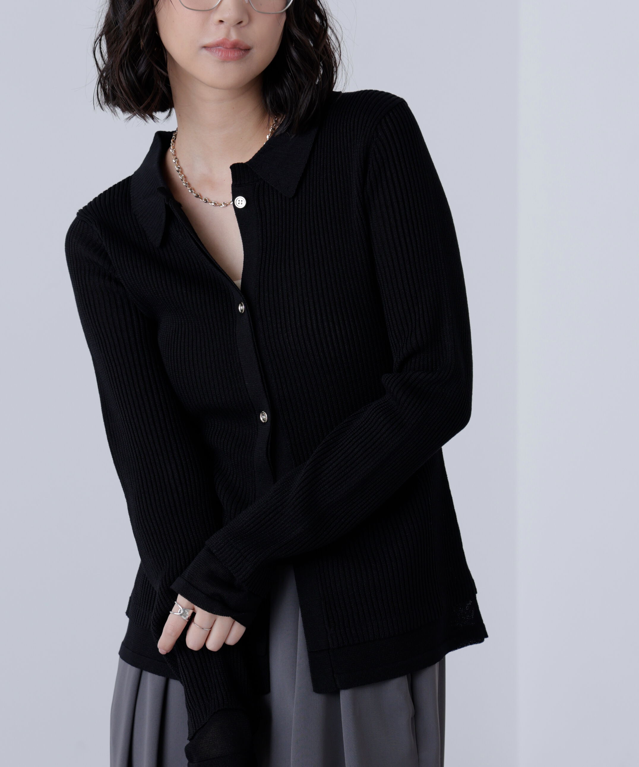  「金ボタン襟リブニット」|ニット・セーター|