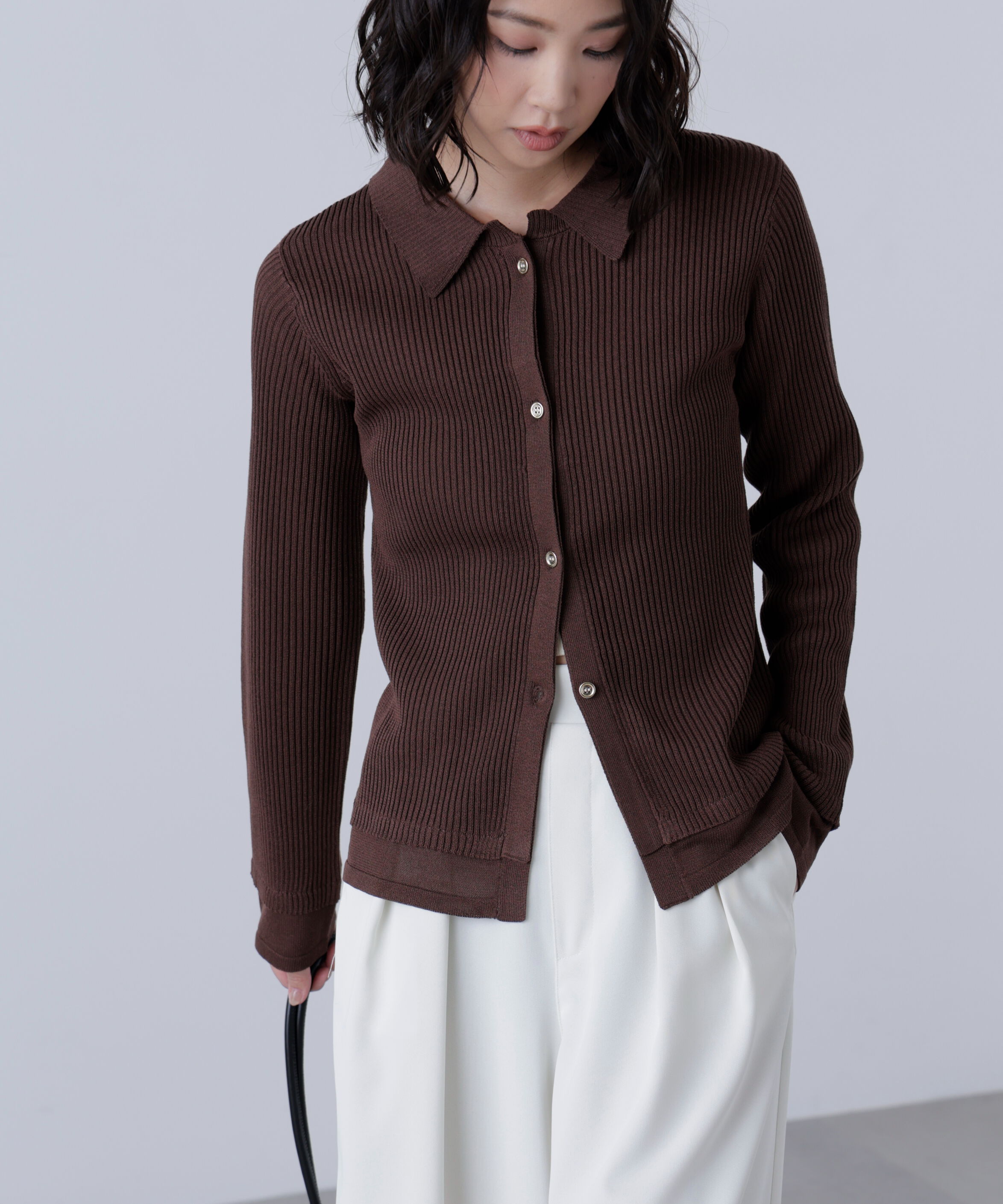  「金ボタン襟リブニット」|ニット・セーター|