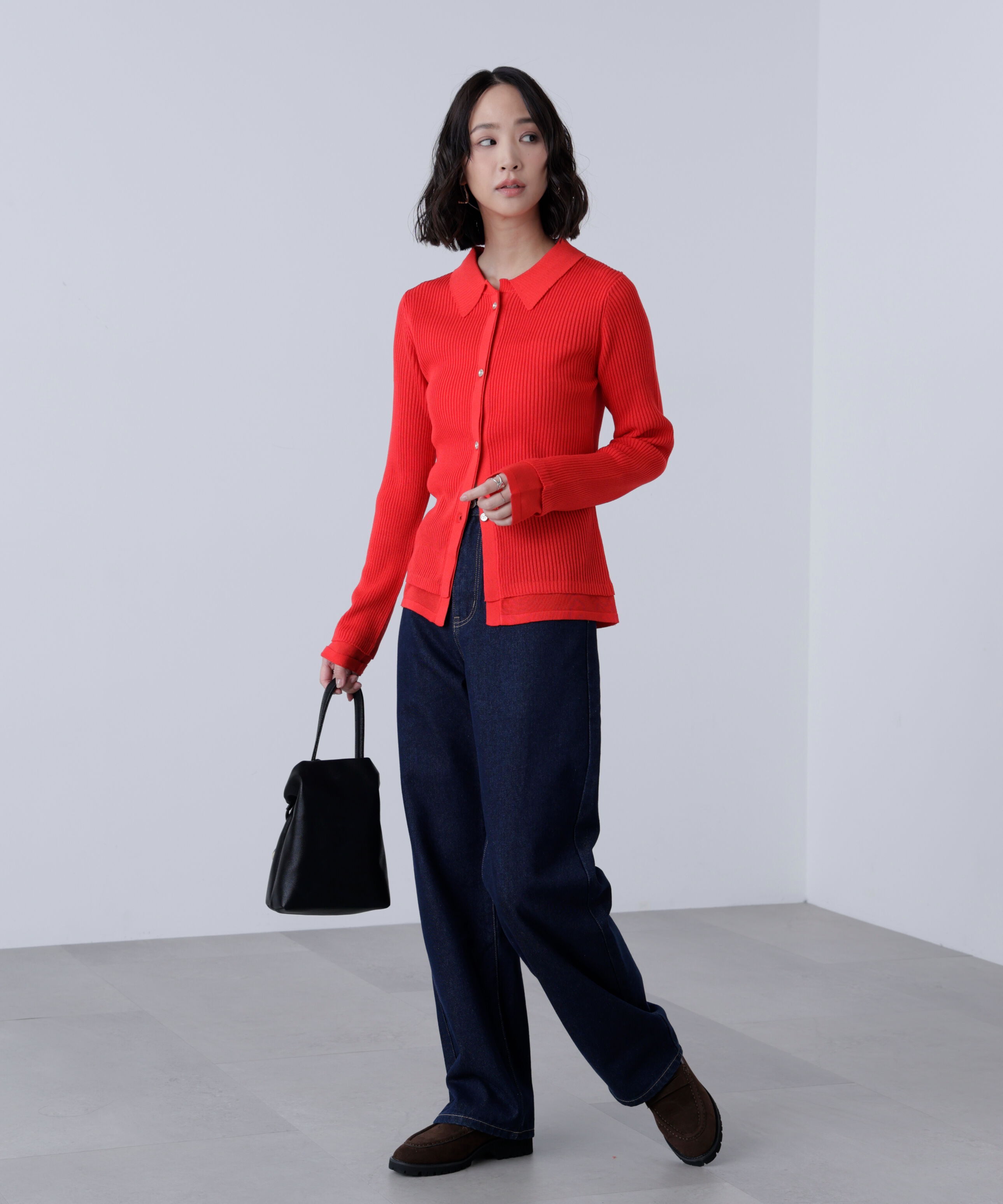  「金ボタン襟リブニット」|ニット・セーター|