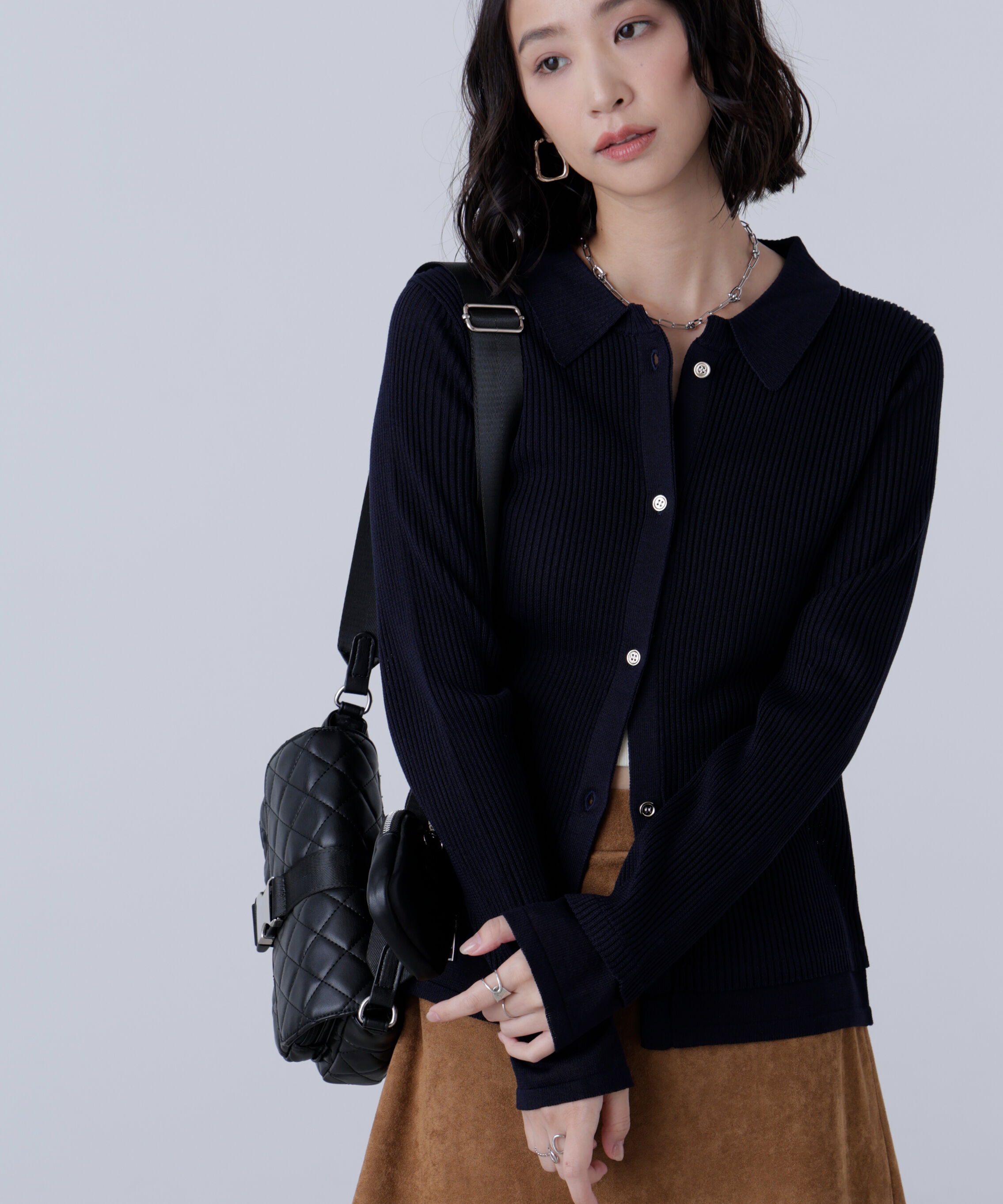  「金ボタン襟リブニット」|ニット・セーター|