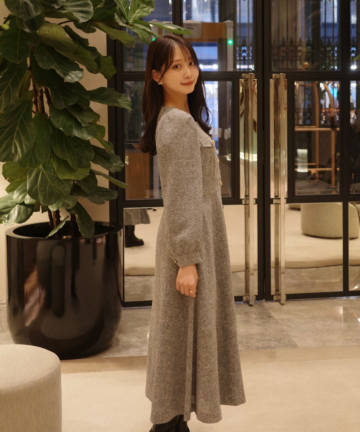 PROPORTION BODY DRESSING「フロント釦ツイードワンピース 25AW」|ワンピース|