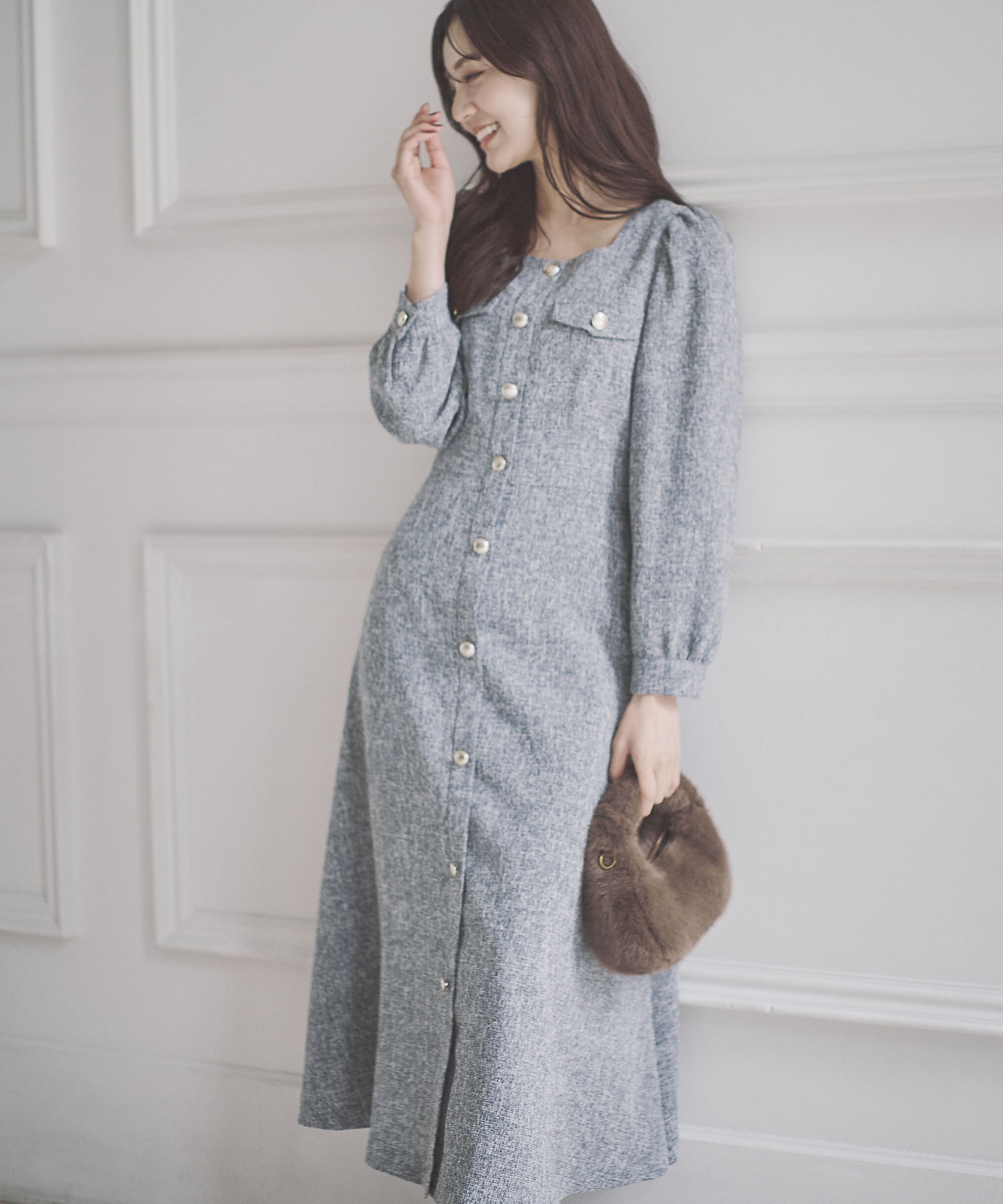 PROPORTION BODY DRESSING「フロント釦ツイードワンピース 25AW」|ワンピース|