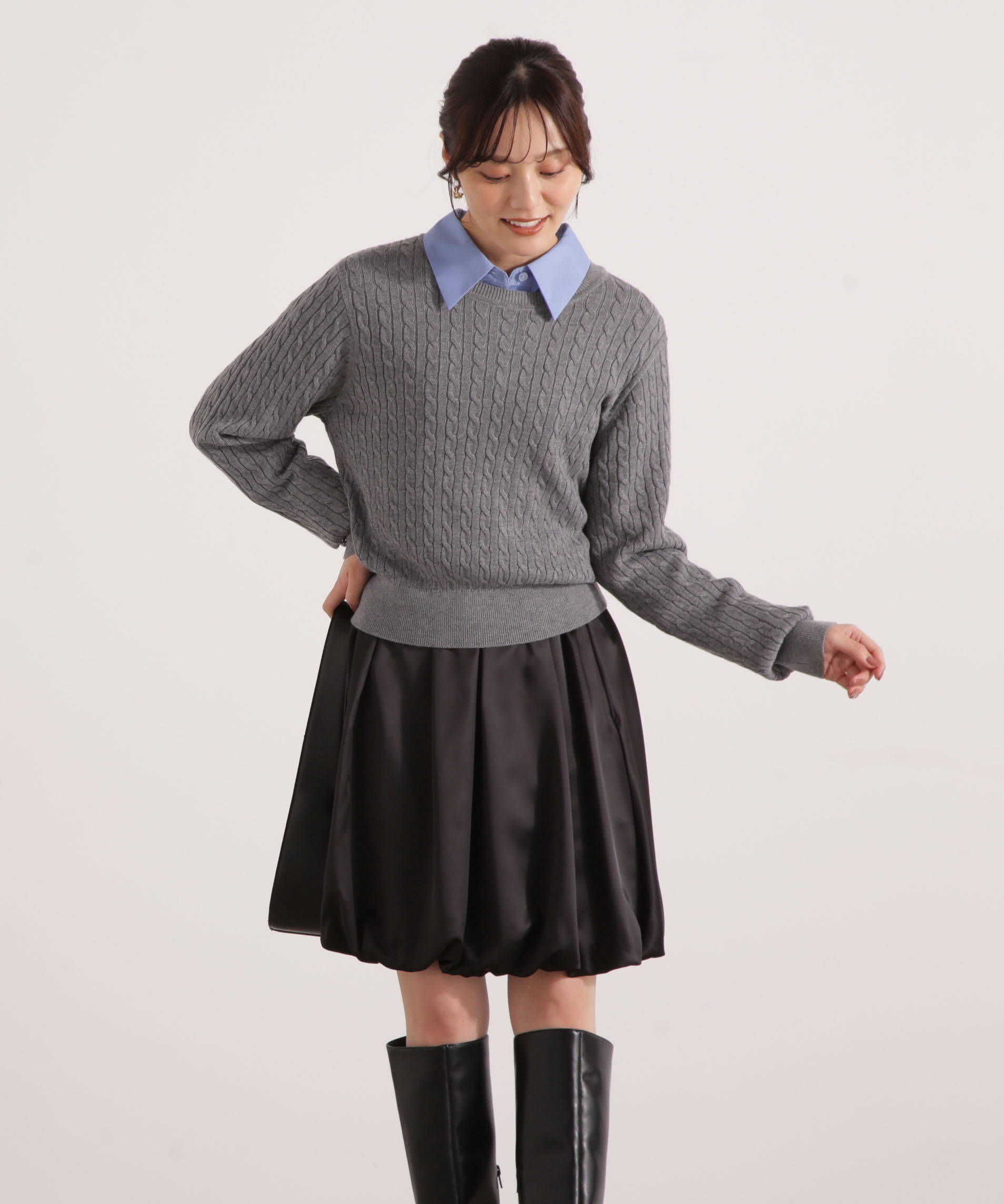 PROPORTION BODY DRESSING「＜ハンドウォッシャブル＞袖釦ミニケーブルニット」|ニット・セーター|