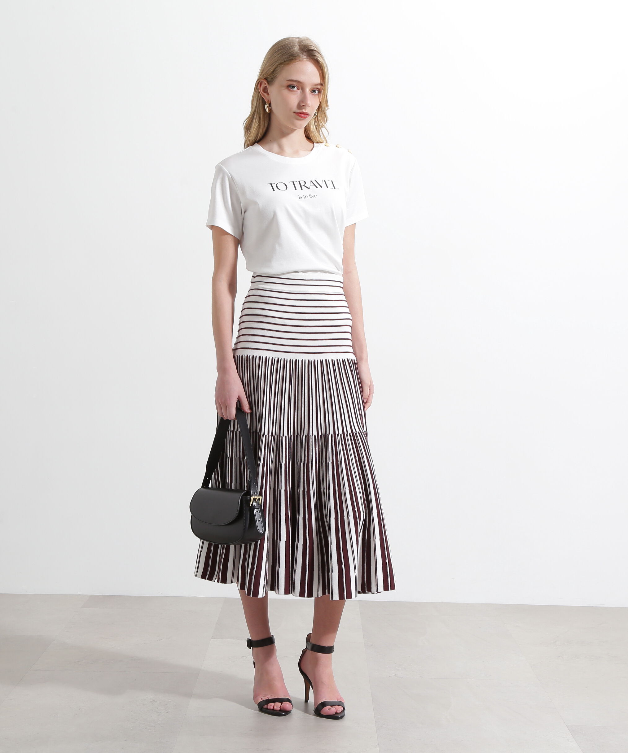  「バイカラーストライプフレアーニットスカート」|スカート|