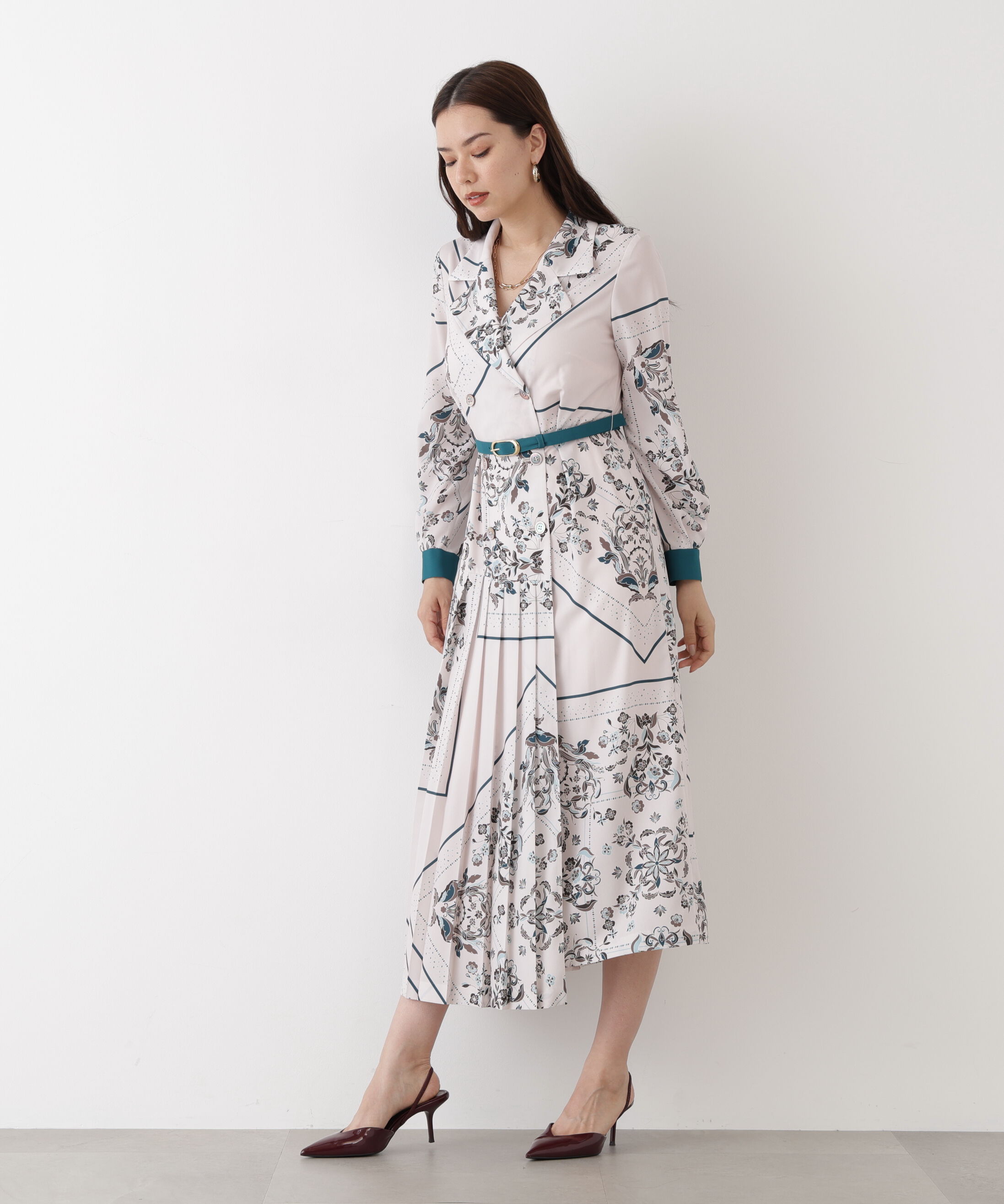  「◆フローラルスカーフプリントワンピース」|ワンピース|