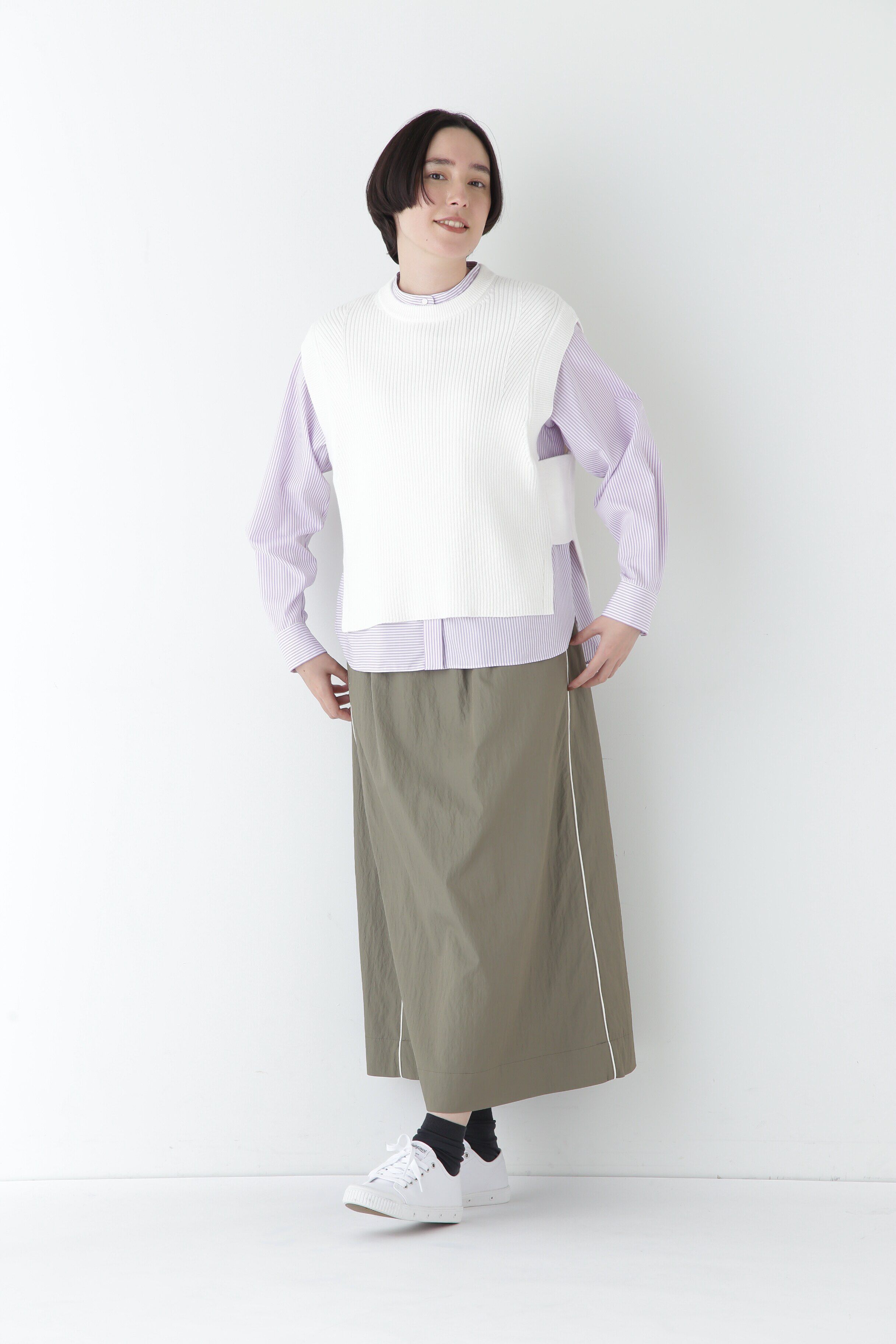  「◆【ウォッシャブル】綿ポリリブ見えクルーベスト」|ニット・セーター|