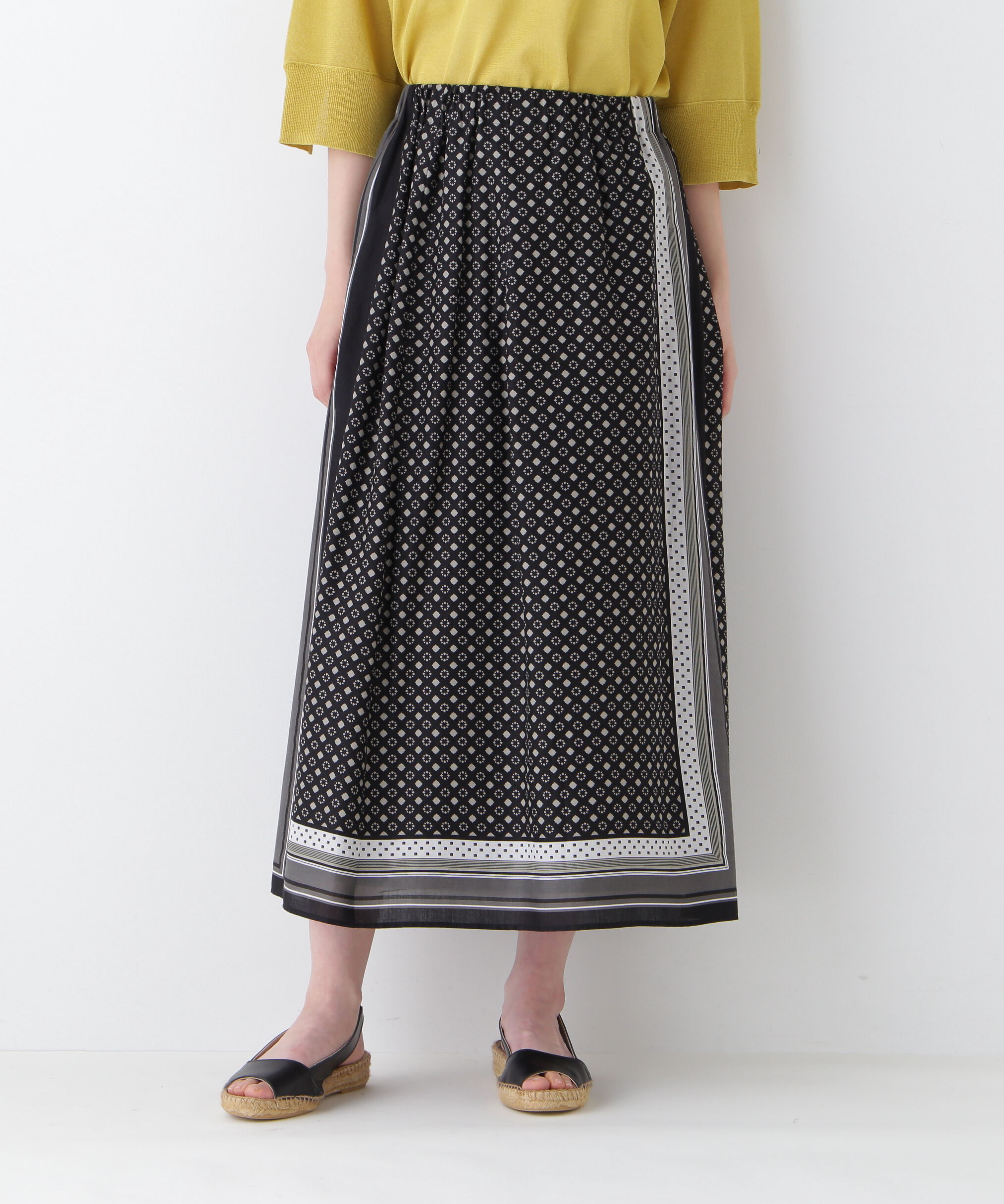  「◆コットンセルロースパネル幾何プリントラップライクスカート」|スカート|