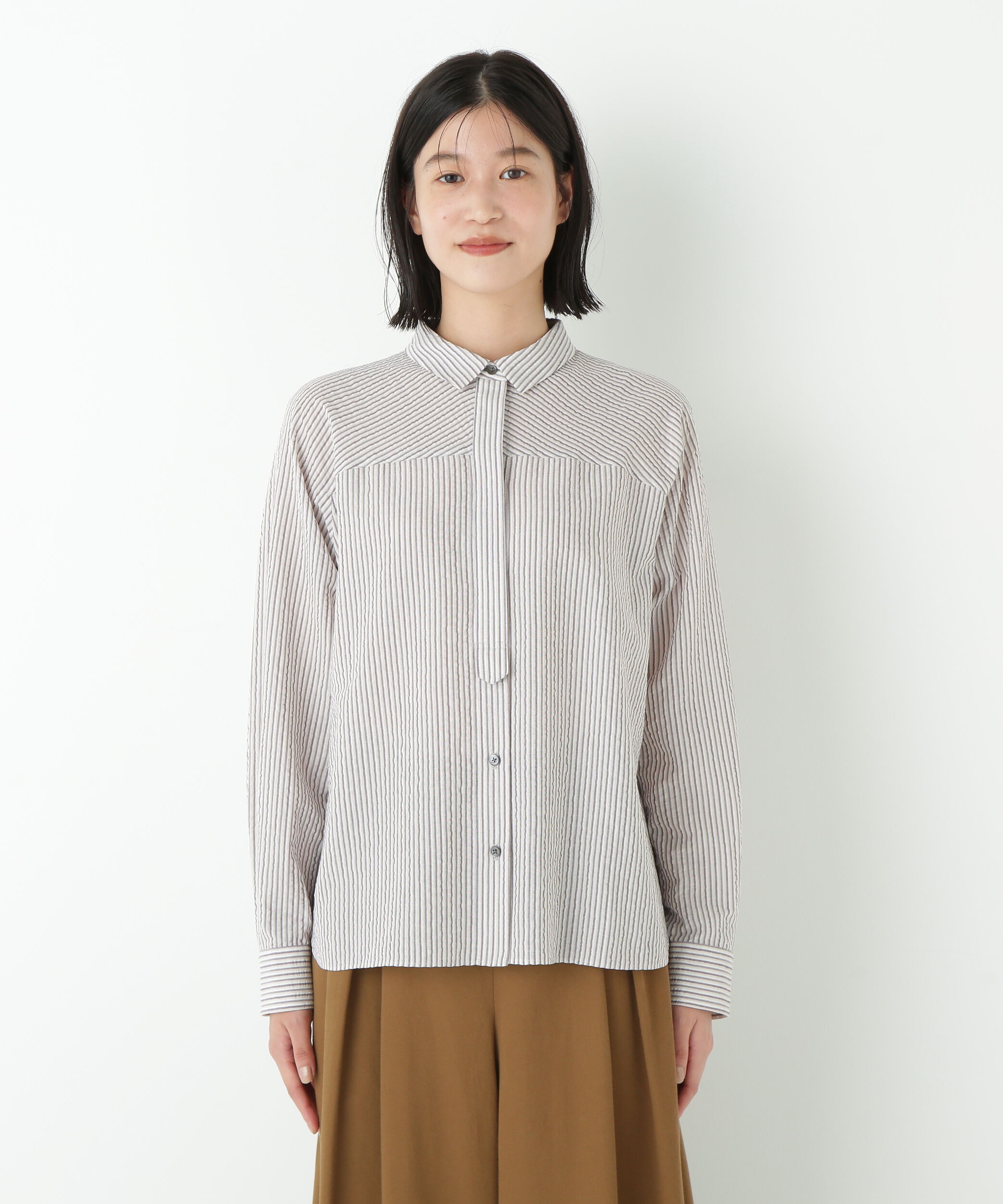  「◆パナマサッカーストライプシャツブラウス」|シャツ・ブラウス|