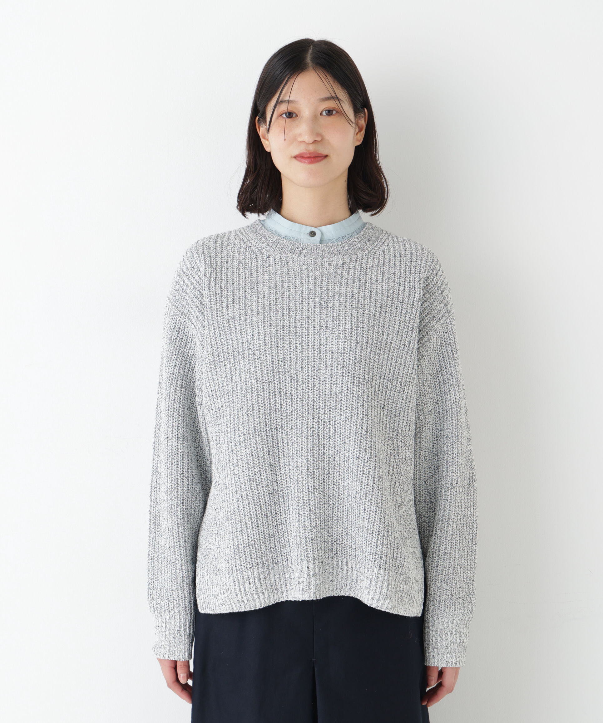  「◆ネップ入ペーパーヤーン片畦クルーネックプルオーバー」|ニット・セーター|