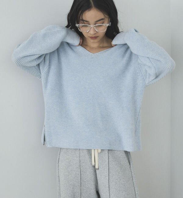 Doux archives「サイドＺＩＰラメＶネックニット」|ニット・セーター|