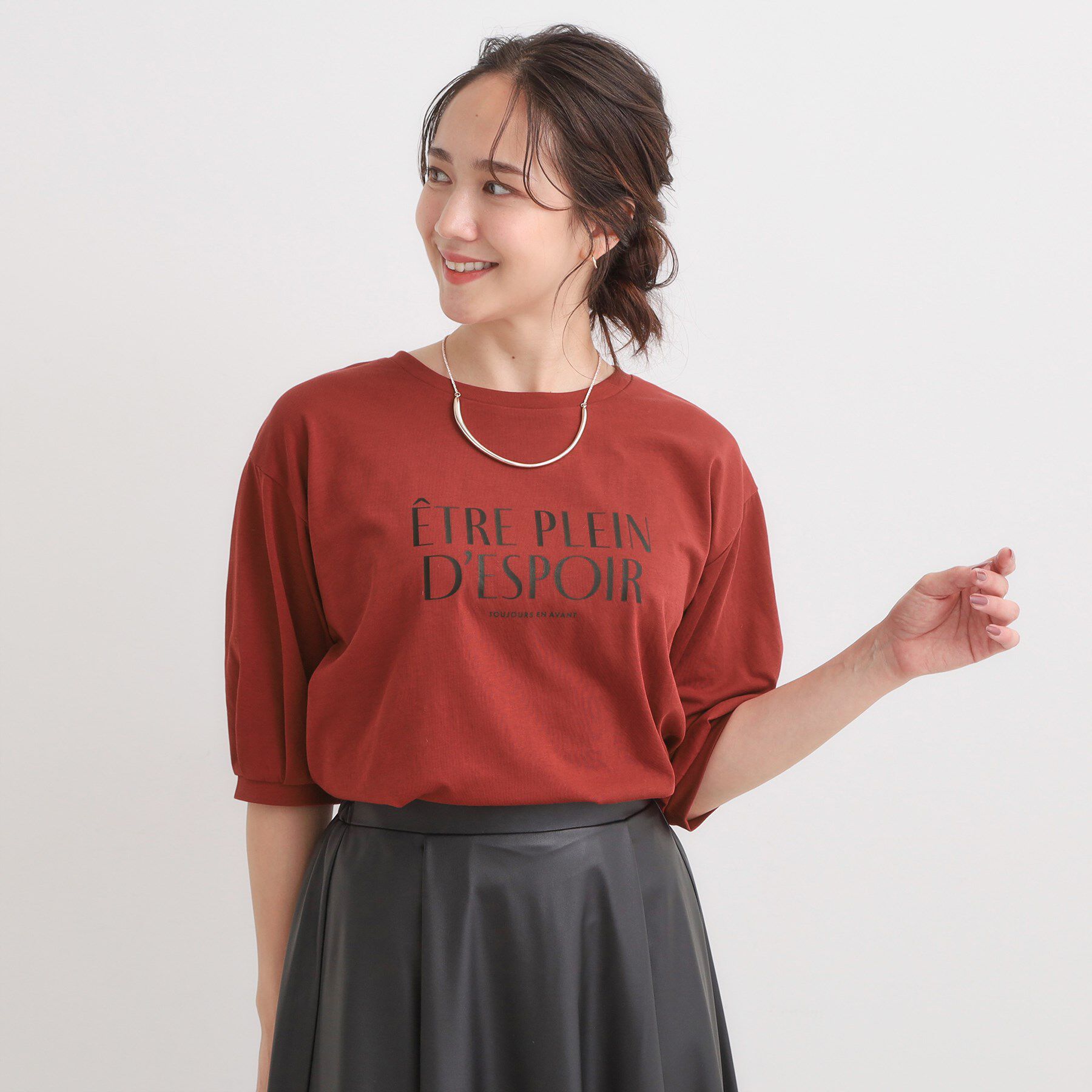 SHOO･LA･RUE「【ひんやり/S-LL】大人の五分袖プリントTシャツ」|Tシャツ・カットソー|