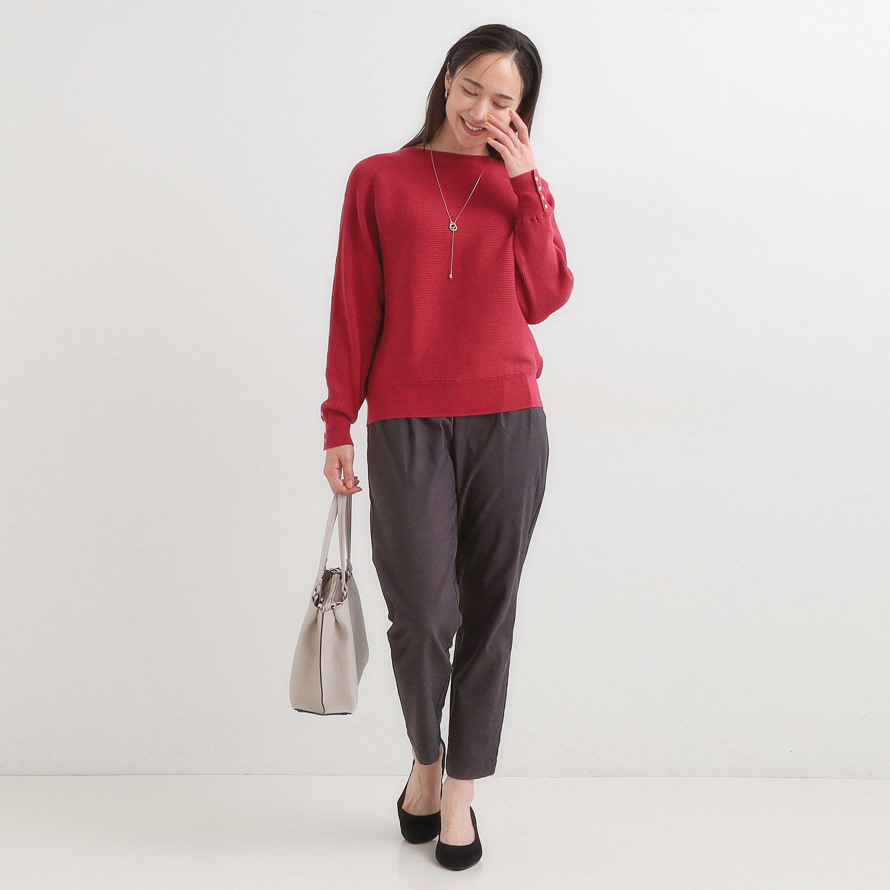 SHOO･LA･RUE「【洗濯機可/体型カバー】お袖ボタン リブドルマンニット」|ニット・セーター|