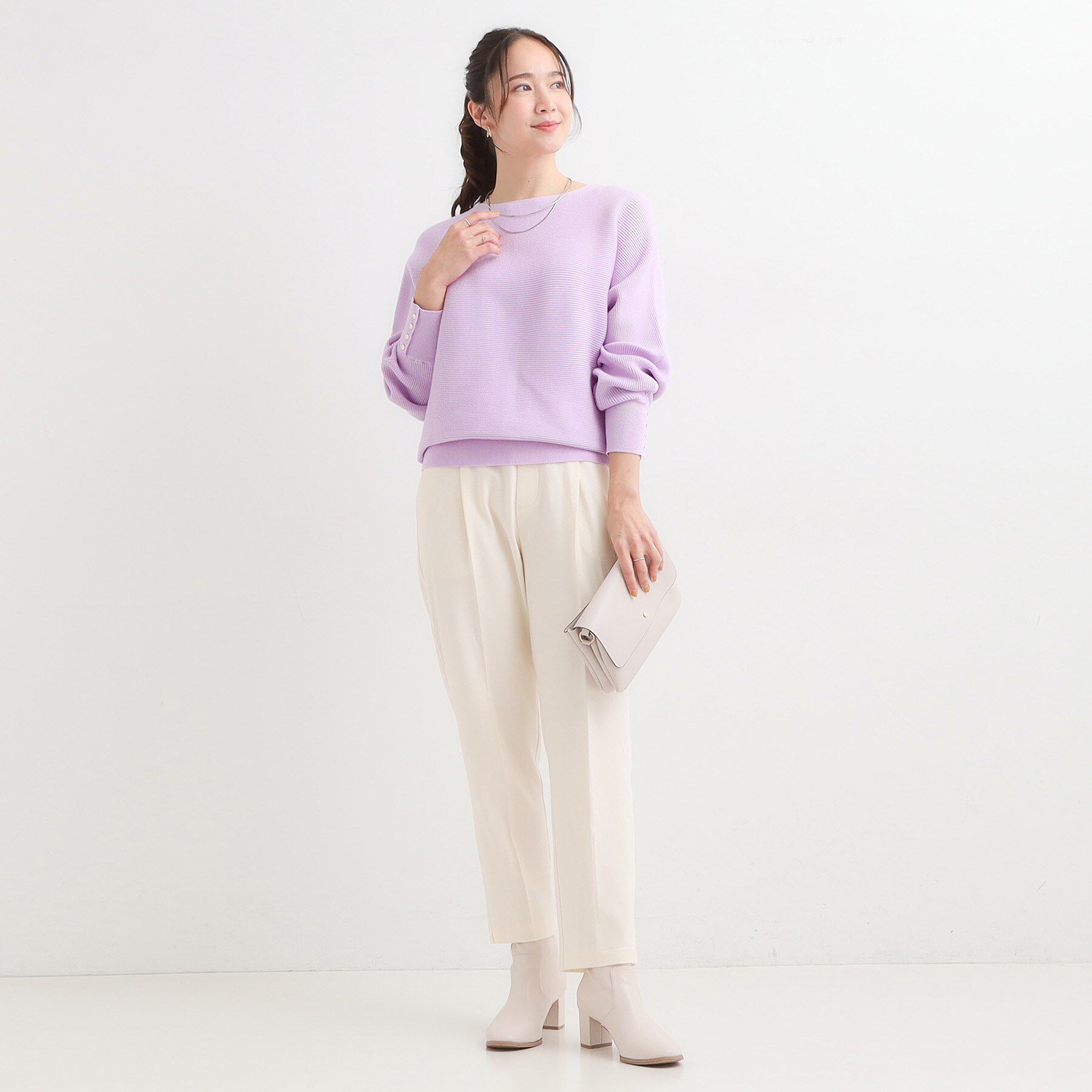 SHOO･LA･RUE「【洗濯機可/体型カバー】お袖ボタン リブドルマンニット」|ニット・セーター|