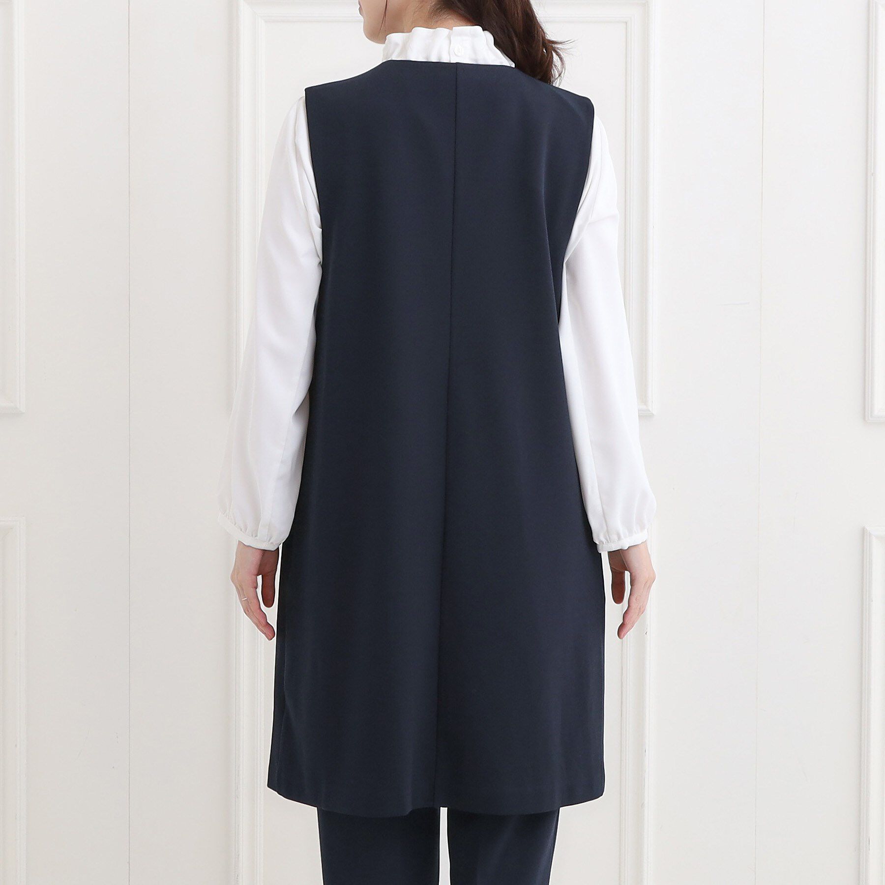 SHOO･LA･RUE「【洗濯機可/セットアップ可/S-3L】きちんと楽に。カットジョーゼット ロングジレ」|ベスト・ジレ|