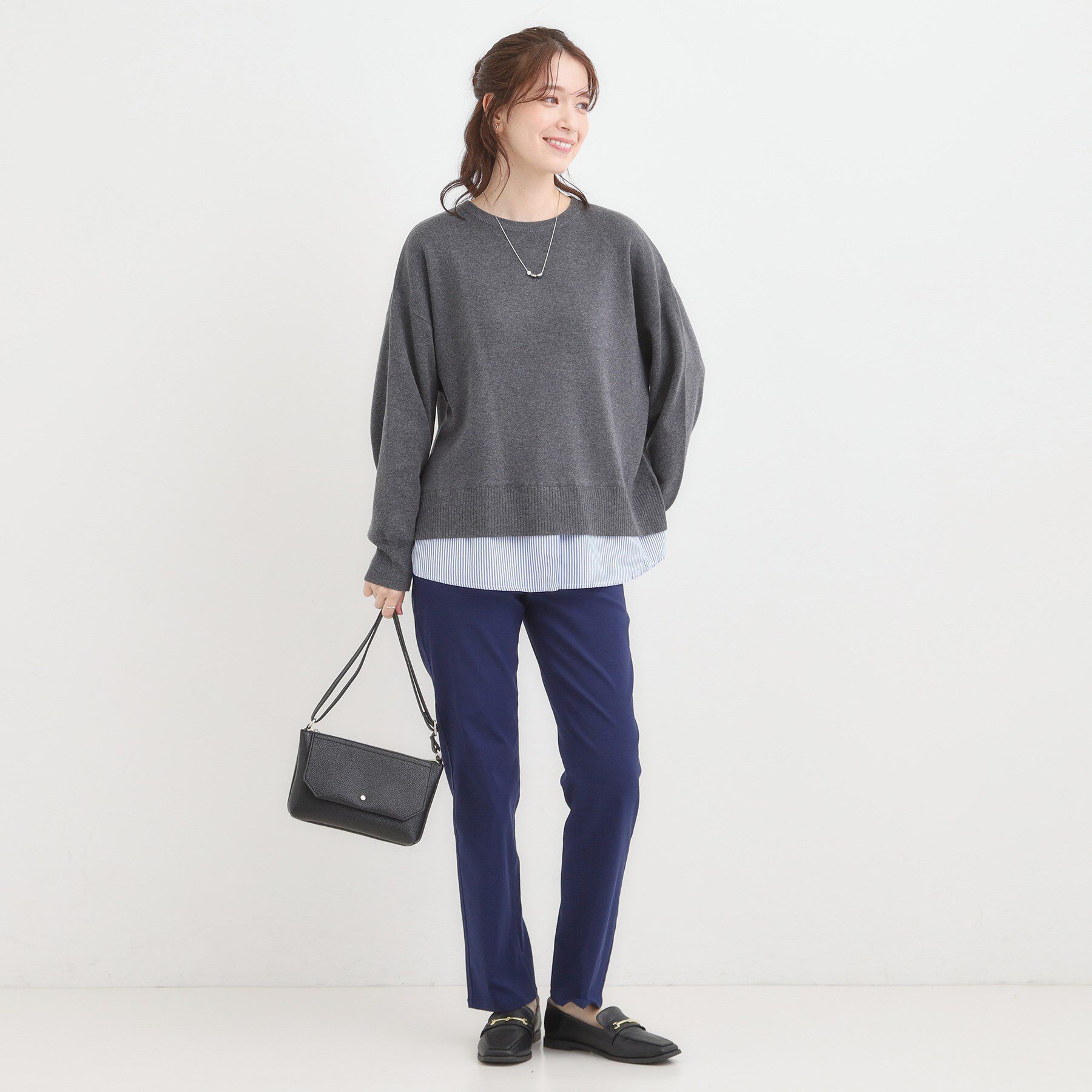 SHOO･LA･RUE「【洗濯機可/毛玉になりにくい】一枚で簡単こなれ見え 裾フェイクレイヤード風ニット」|ニット・セーター|