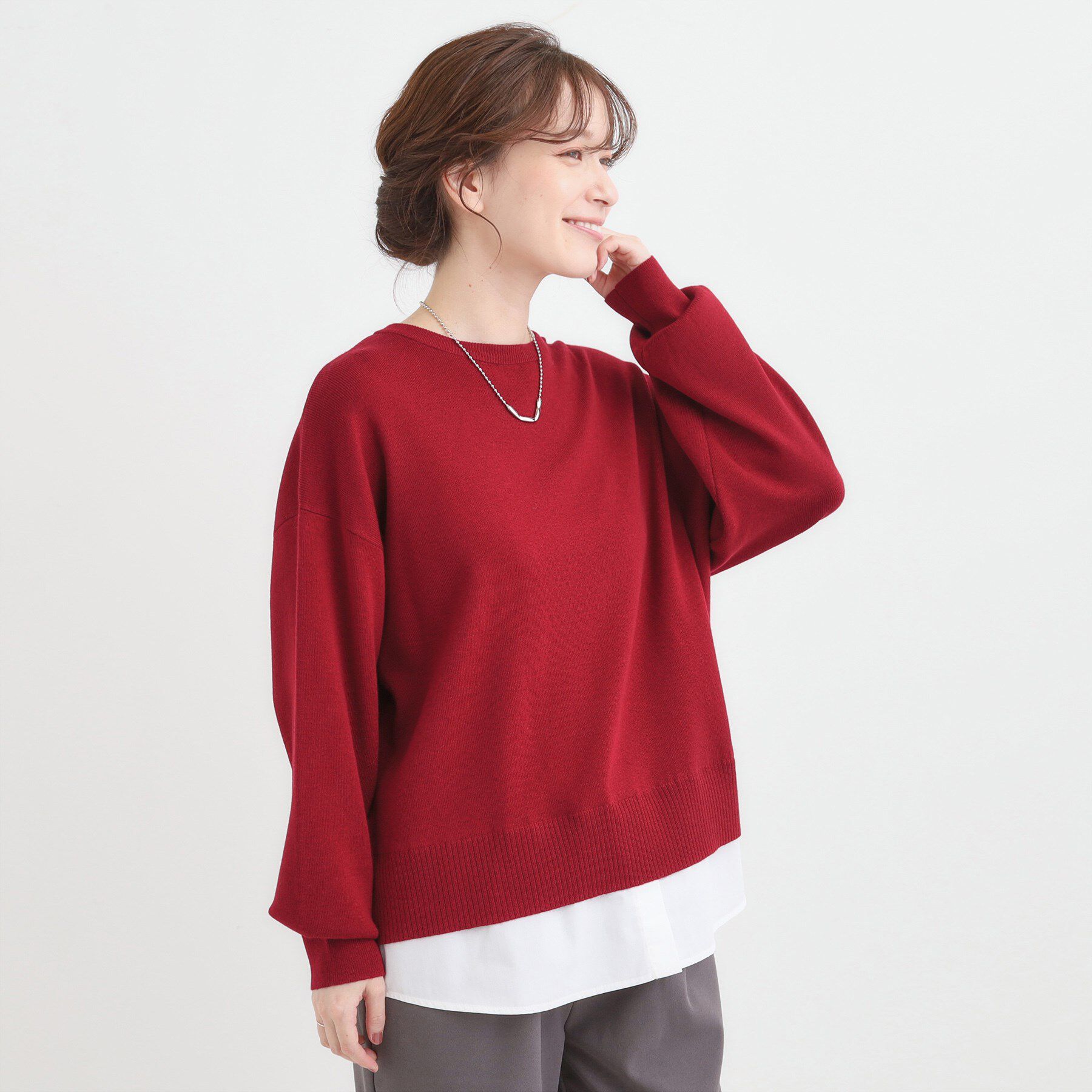 SHOO･LA･RUE「【洗濯機可/毛玉になりにくい】一枚で簡単こなれ見え 裾フェイクレイヤード風ニット」|ニット・セーター|