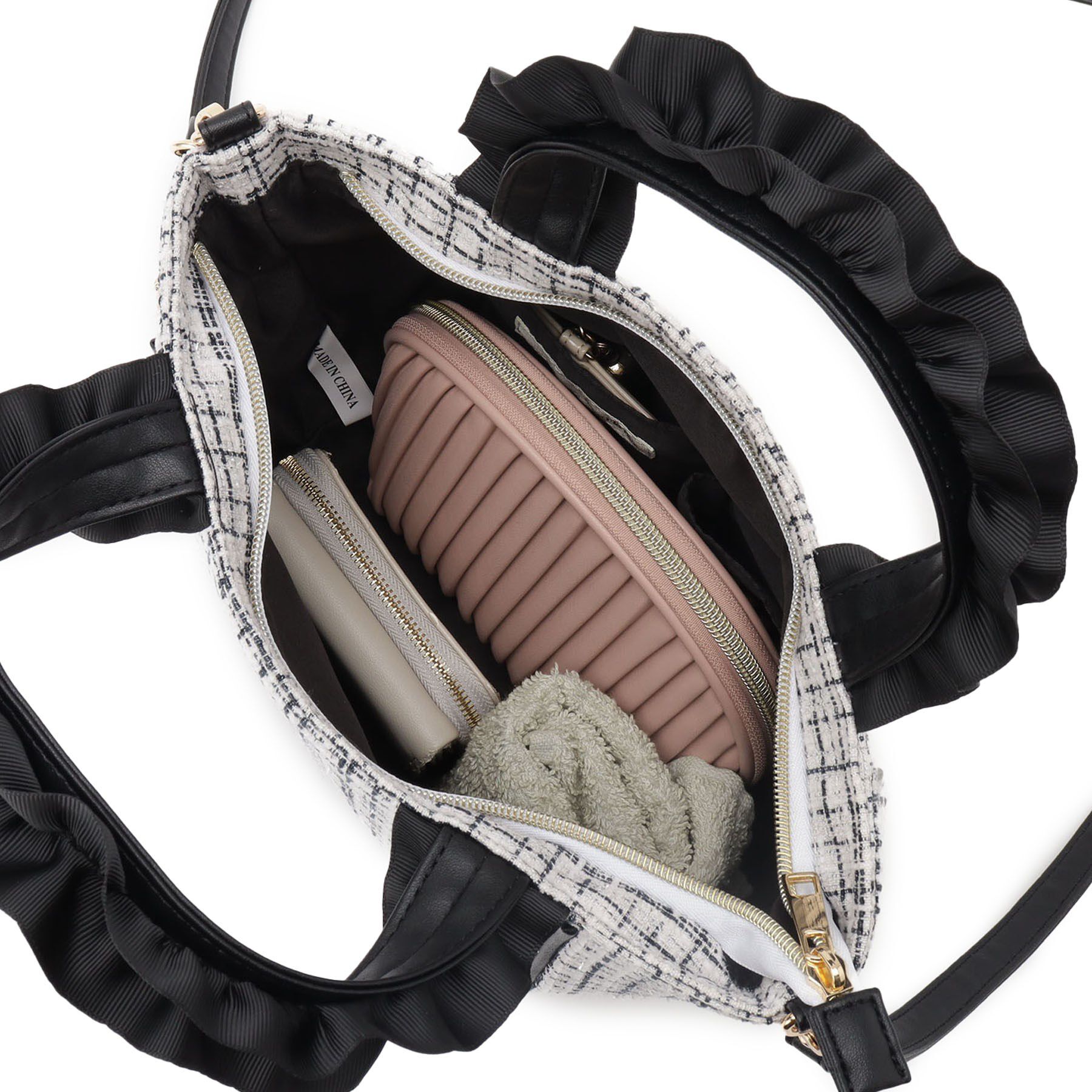 SHOO･LA･RUE「フリルハンドルツイードトートバッグ」|トートバッグ|