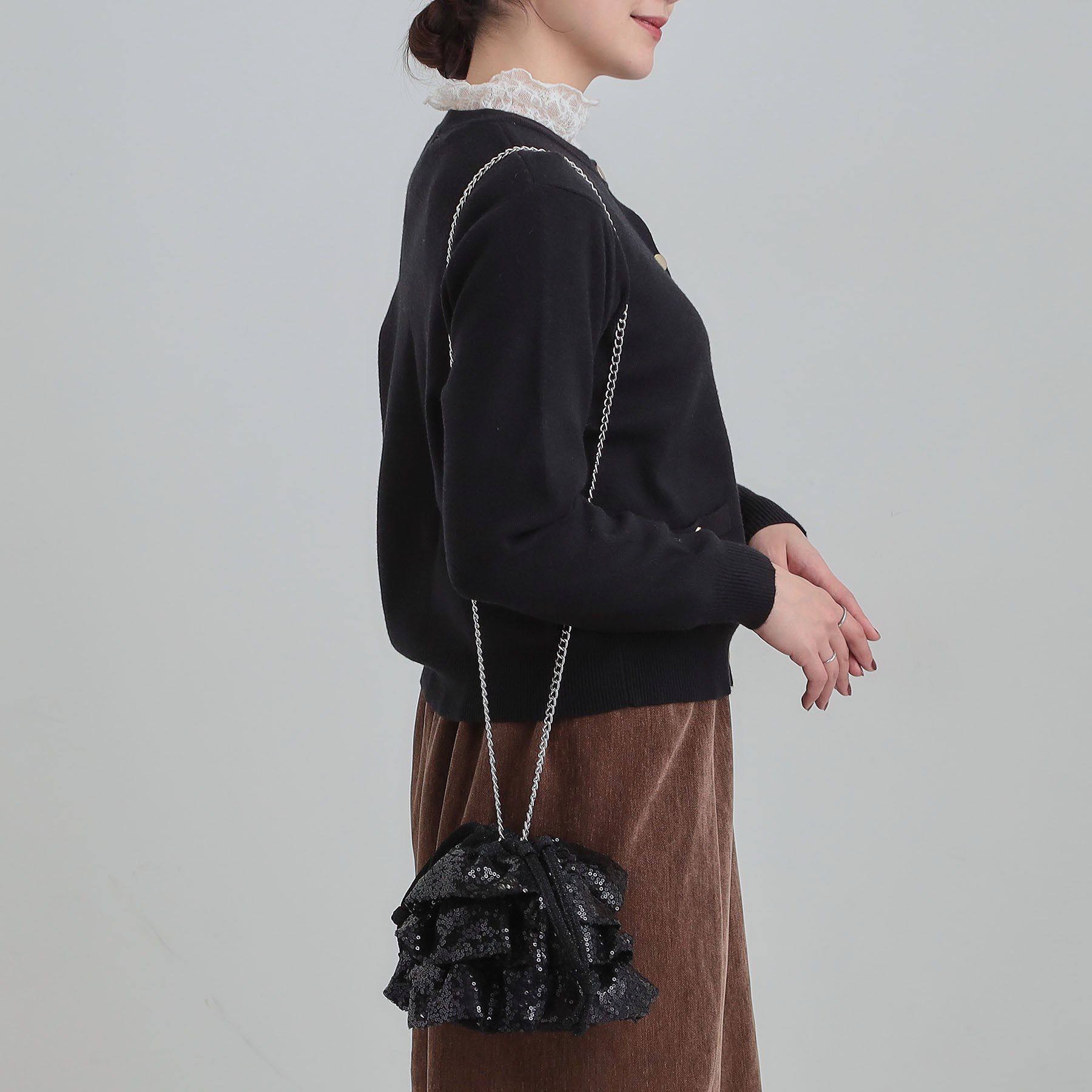 SHOO･LA･RUE「スパンコールフリル巾着ショルダーバッグ」|ショルダー・メッセンジャー|ブラック(019)