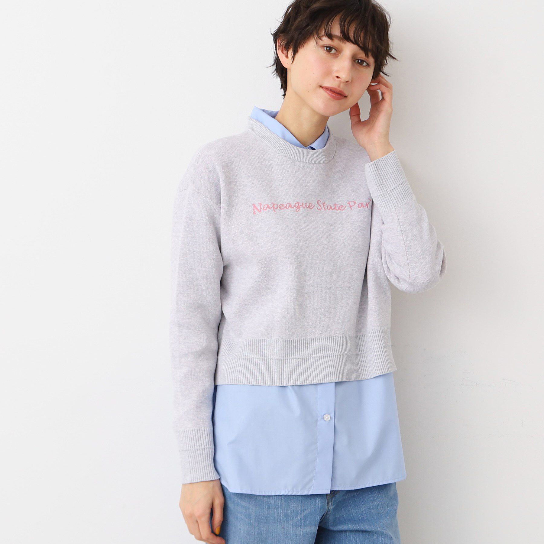 Dessin「【洗える】クロップド丈ロゴジャカードニット（S～L）」|ニット・セーター|