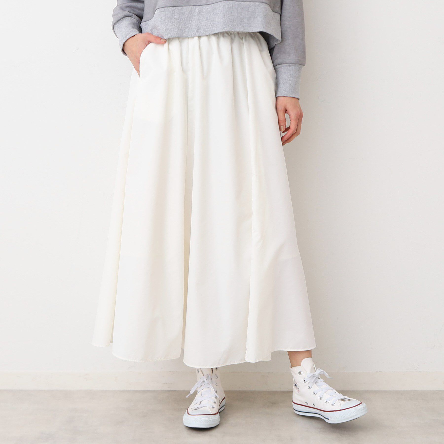 Dessin「【ウエストゴム・洗える】タックギャザースカート（S～L）」|スカート|ホワイト(002)
