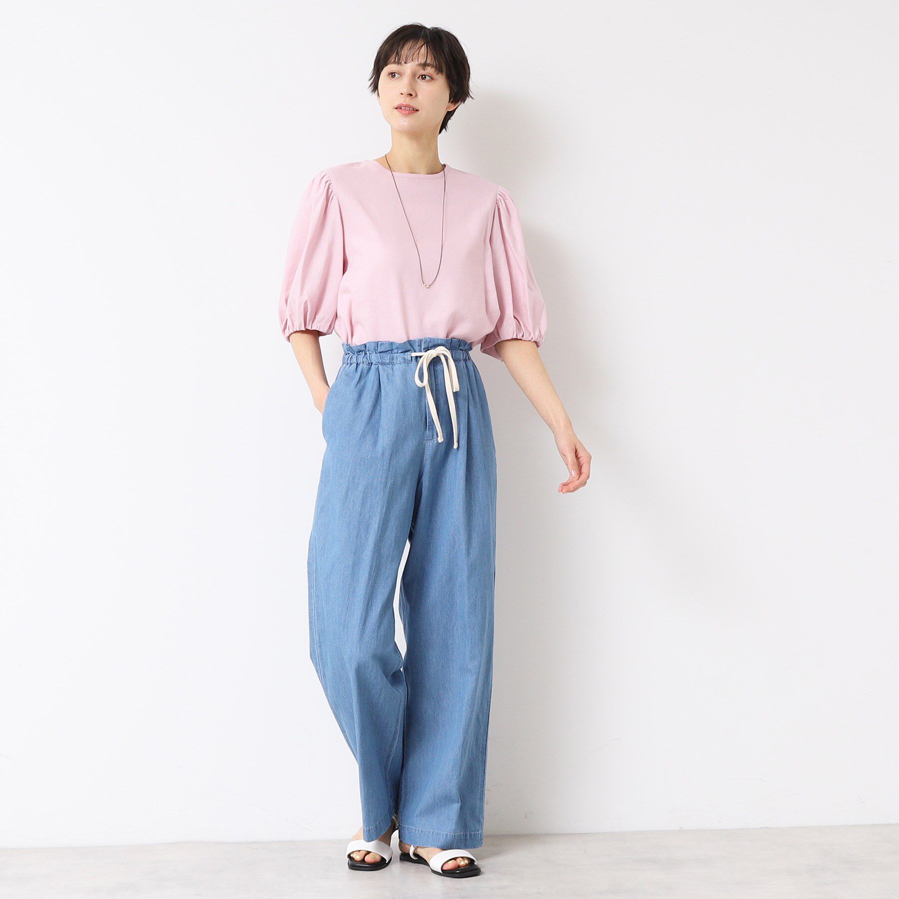 Dessin「【ウエストゴム・洗える】リネンブレンドデニム調イージーパンツ（XS～L）」|その他|