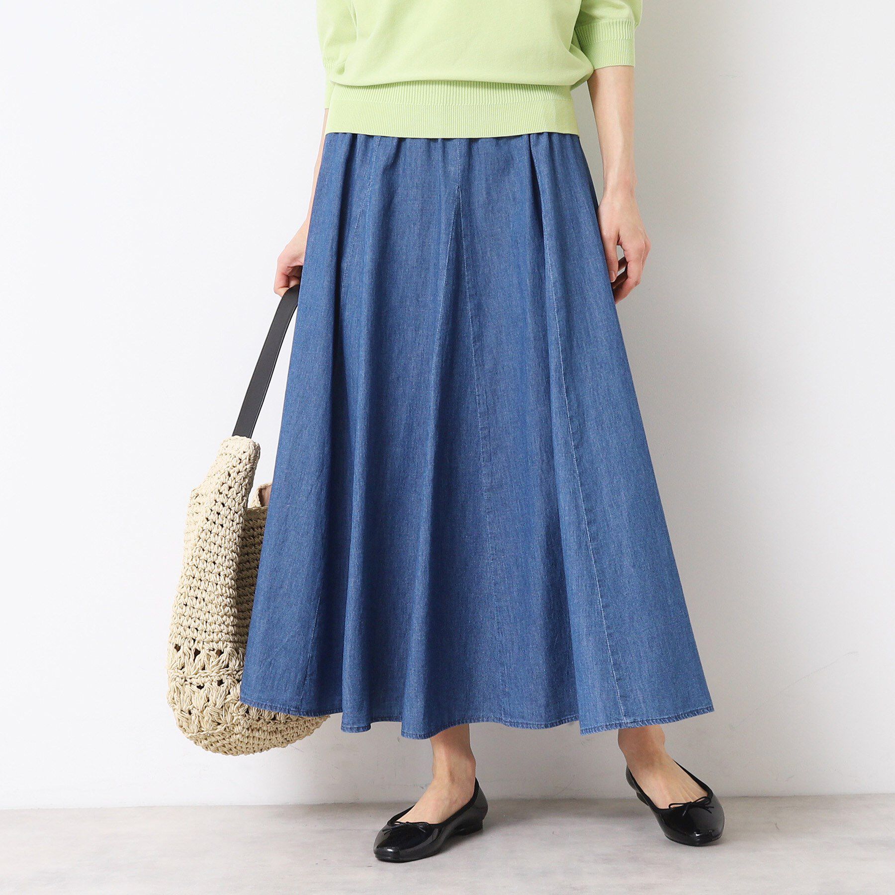 Dessin「【ウエストゴム・洗える】綿麻デニムフレアースカート」|スカート|