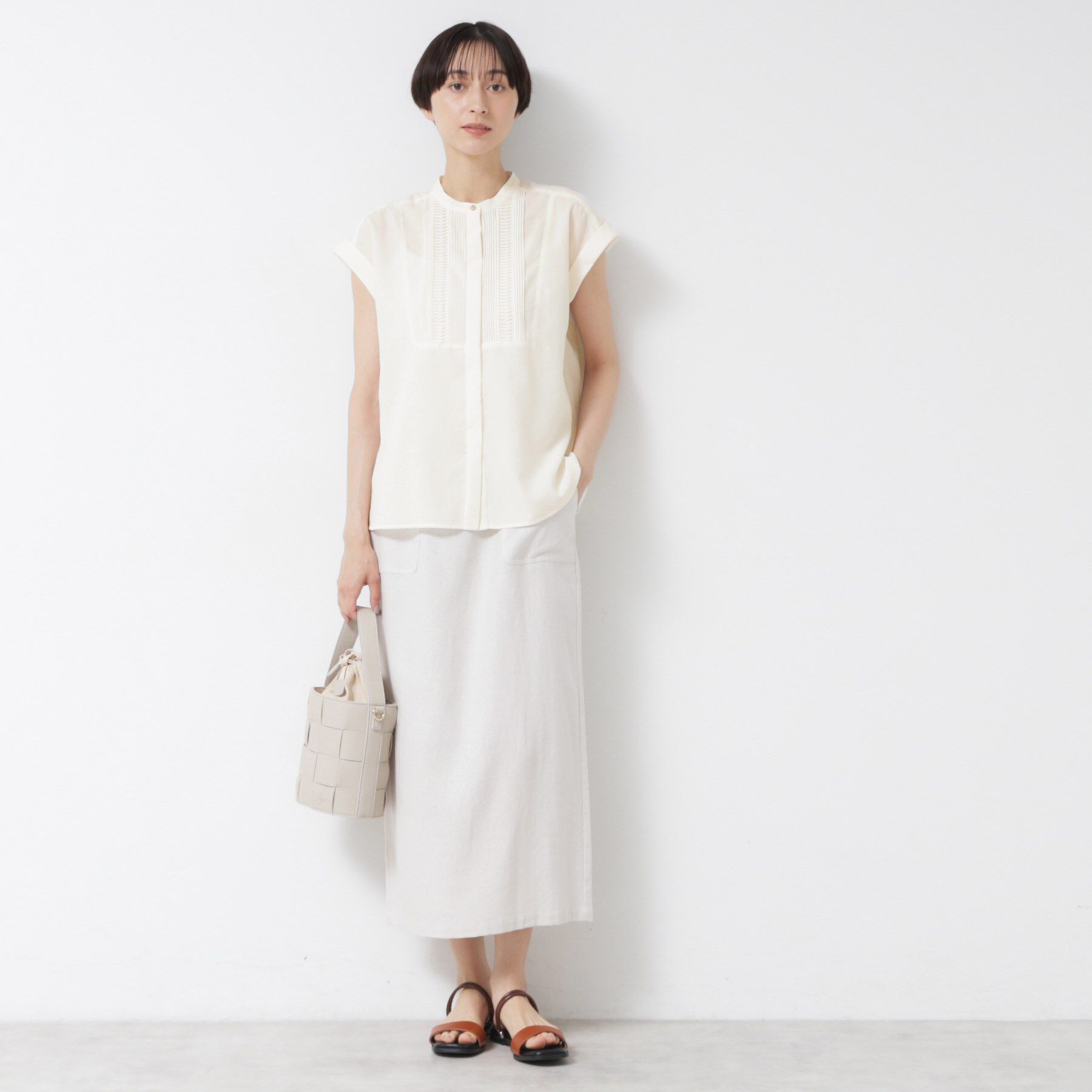 Dessin「【洗える】ピンタックデザインフレンチスリーブブラウス」|シャツ・ブラウス|