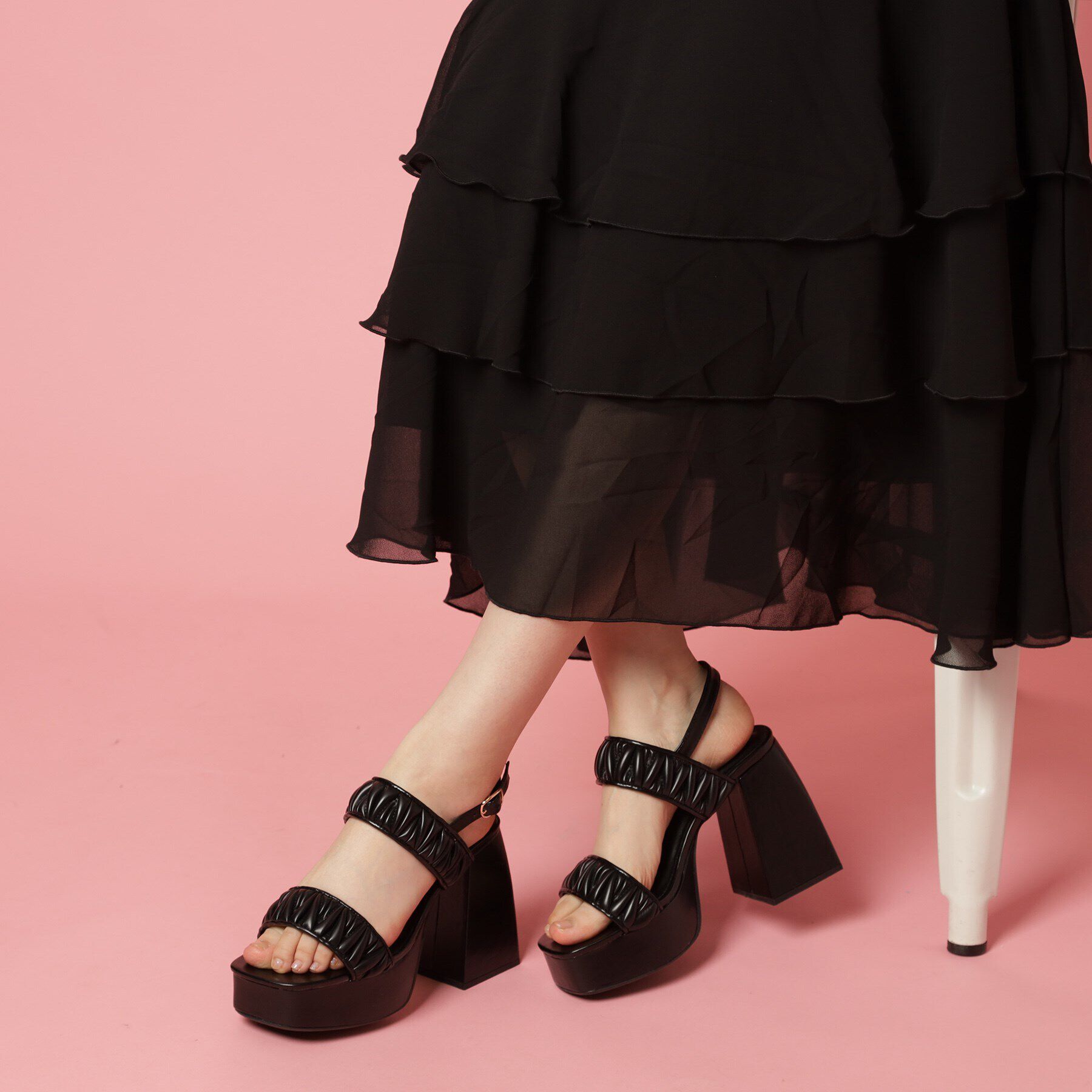 csT&P「ギャザーダブルベルト チャンキーヒールサンダル」|サンダル|