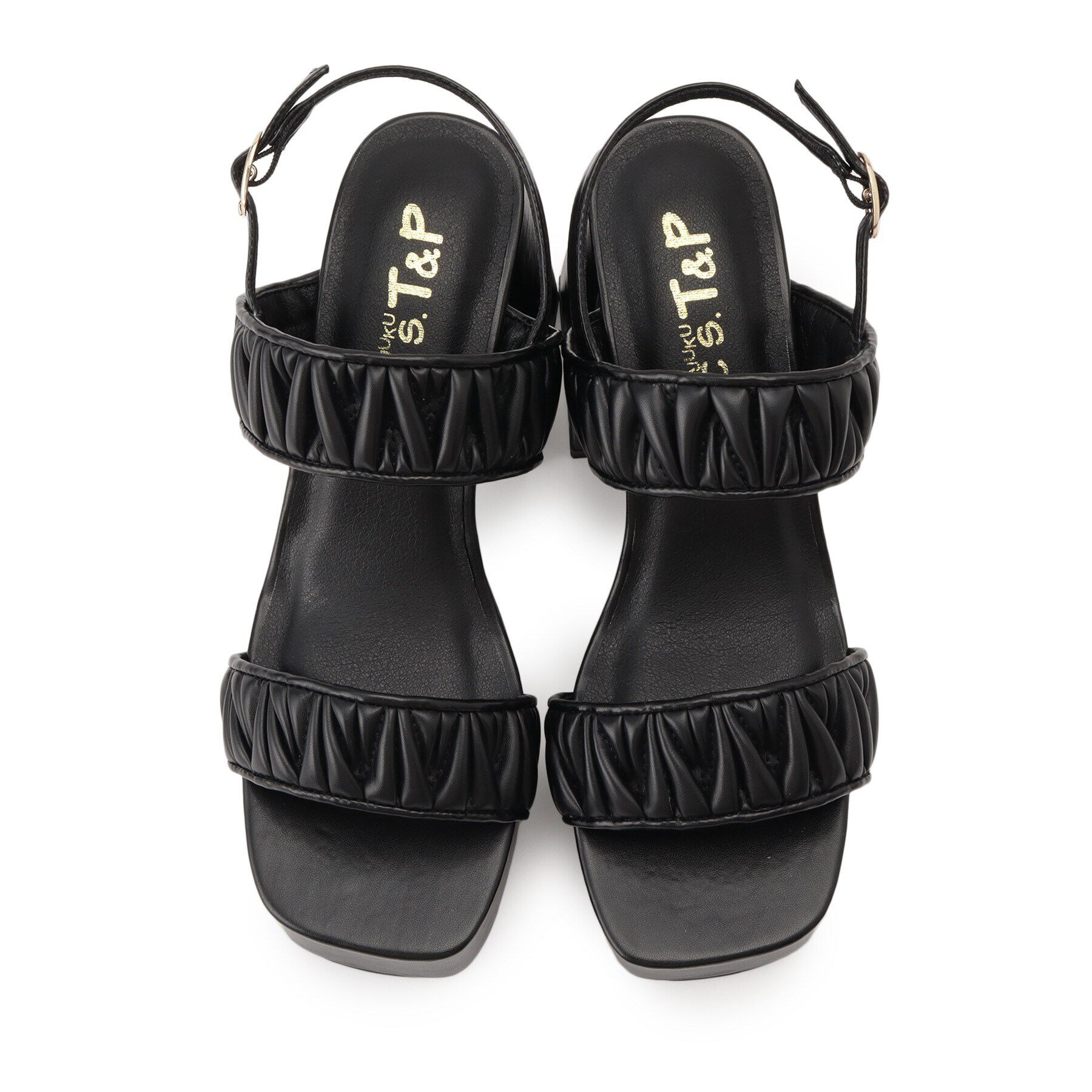 csT&P「ギャザーダブルベルト チャンキーヒールサンダル」|サンダル|