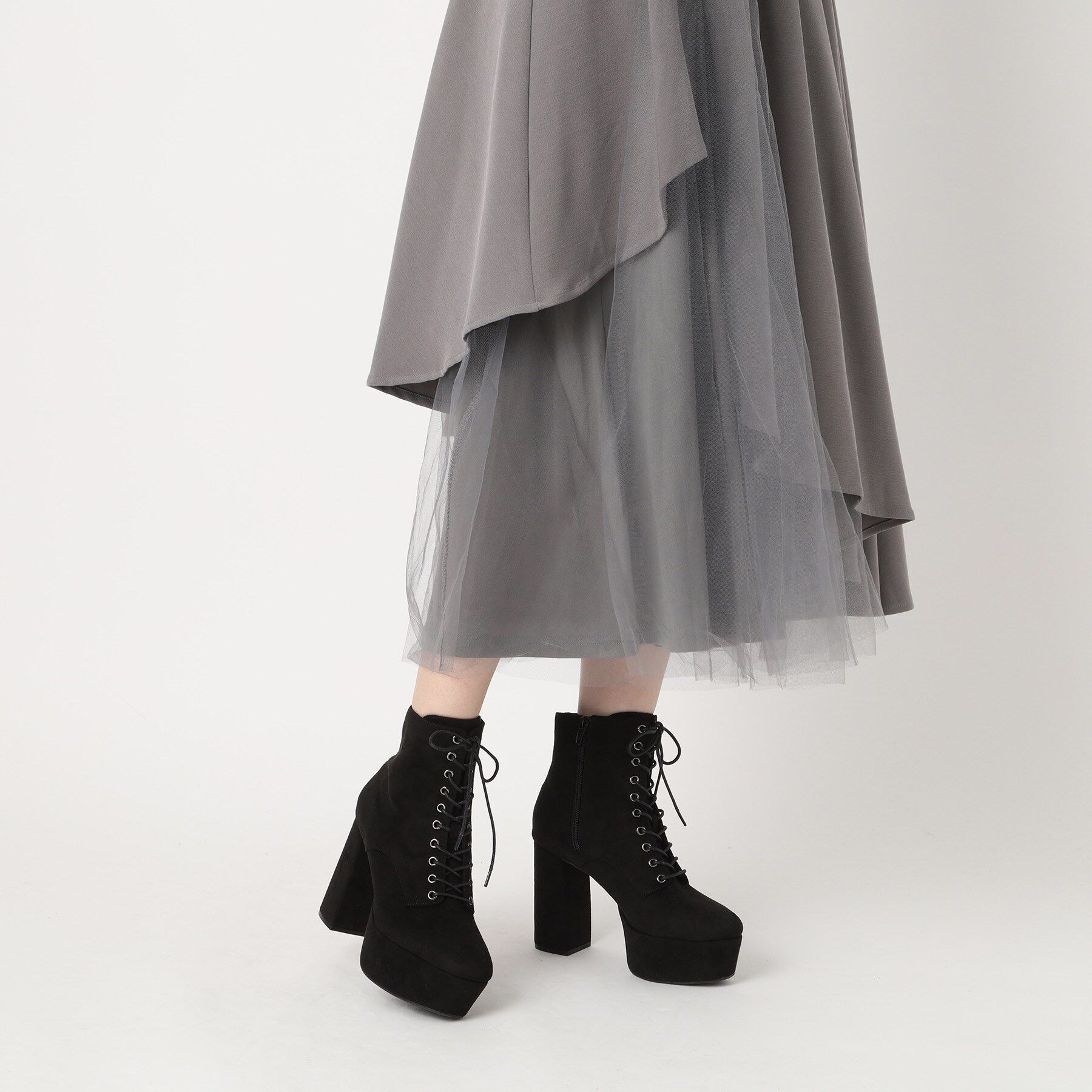 ESPERANZA「【ラク盛り／ショートブーツ】リピーター続出／脚長美脚　厚底レースアップブーツ」|ショートブーツ|