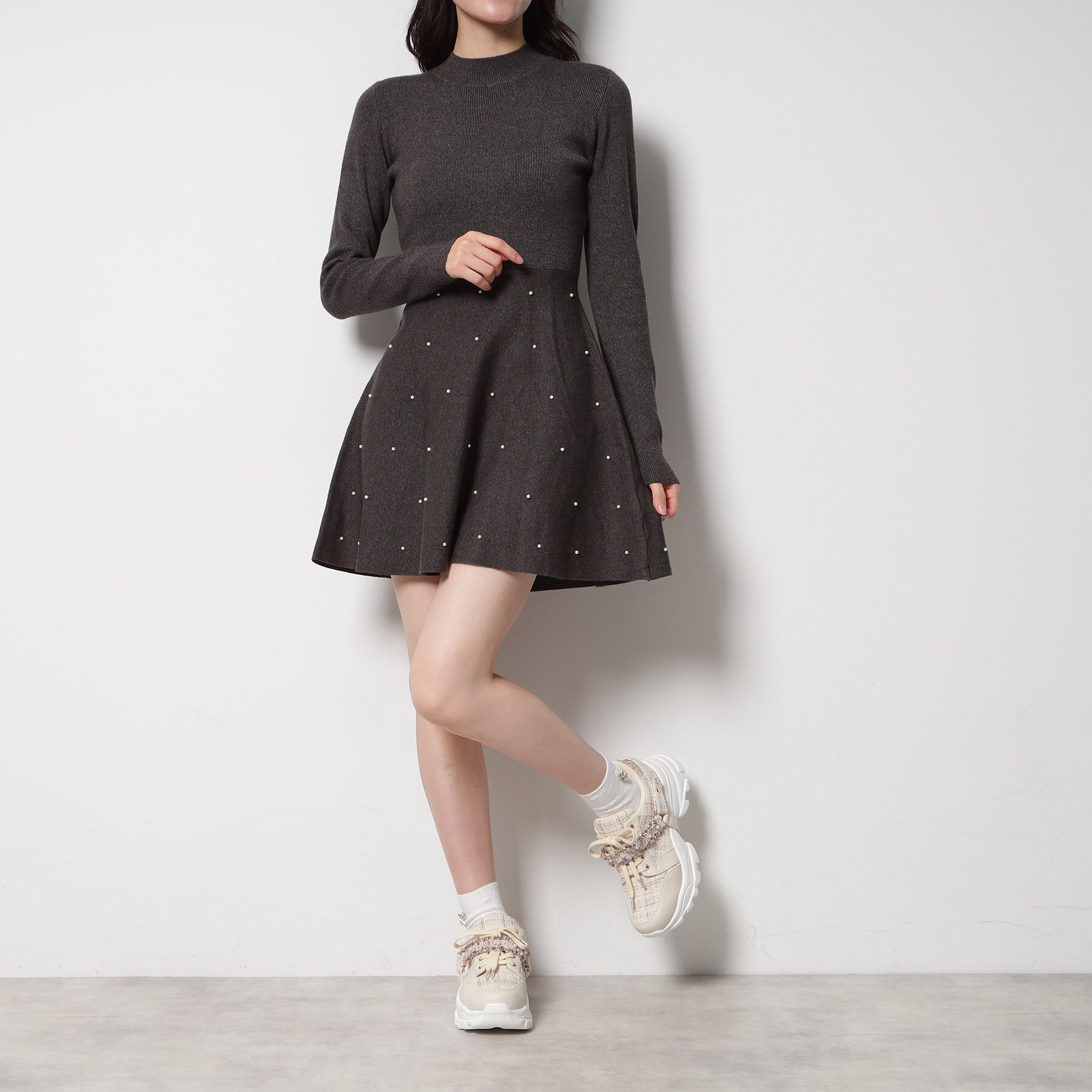 ESPERANZA「フリル&times;パール調ベルトツイードスニーカー」|スニーカー|