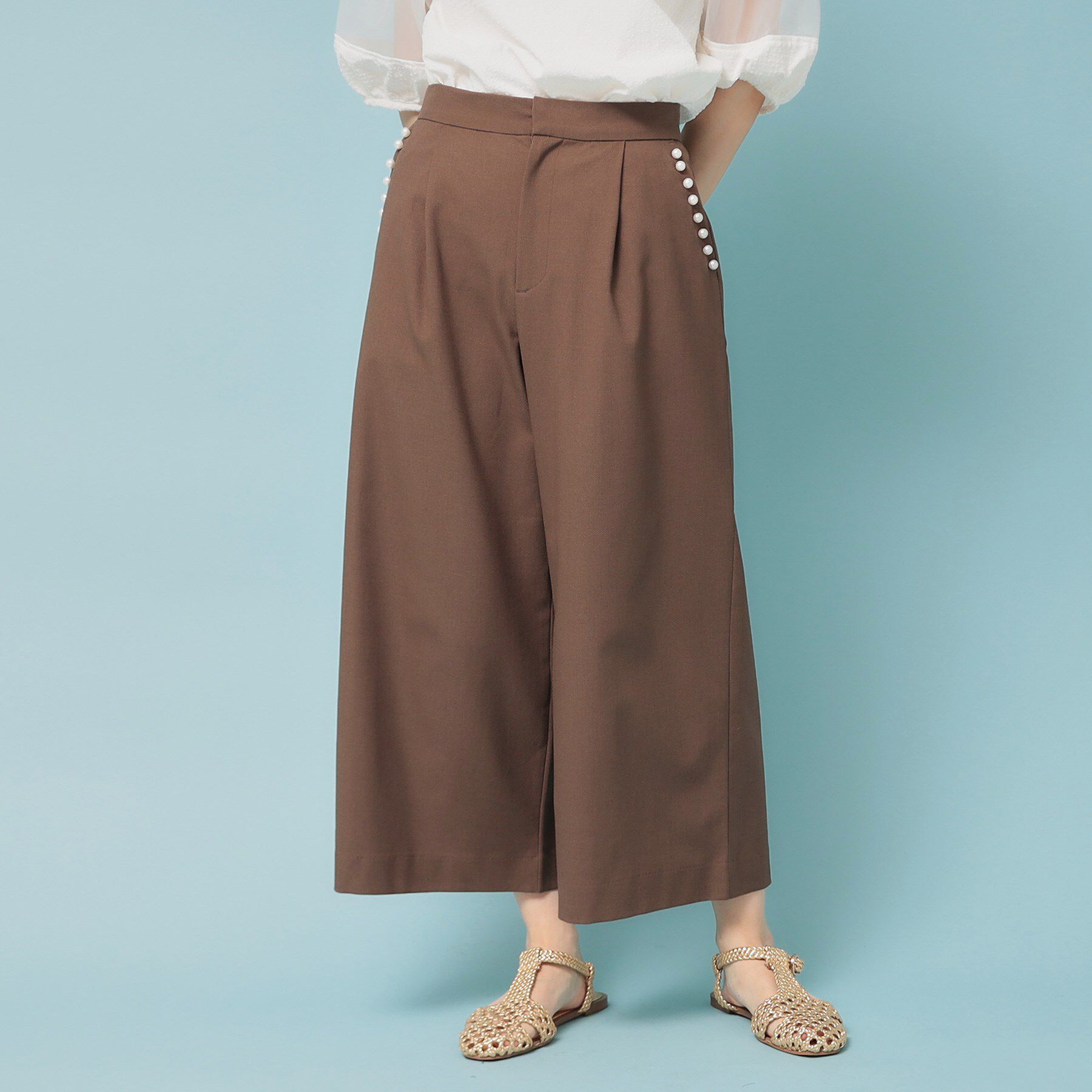 SunaUna「【ウエストゴム／S～L】ガウチョパンツ」|その他|ブラウン(045)