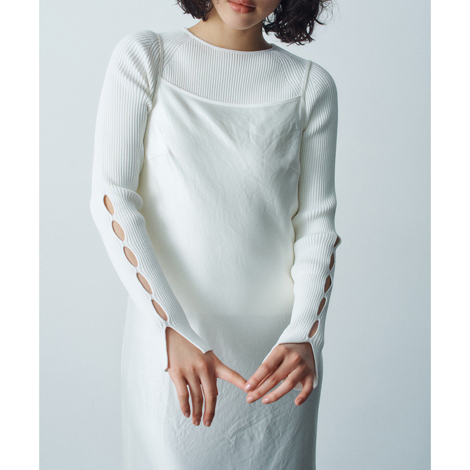 CODE A「hole sleeve knit」|ニット・セーター|ホワイト(001)