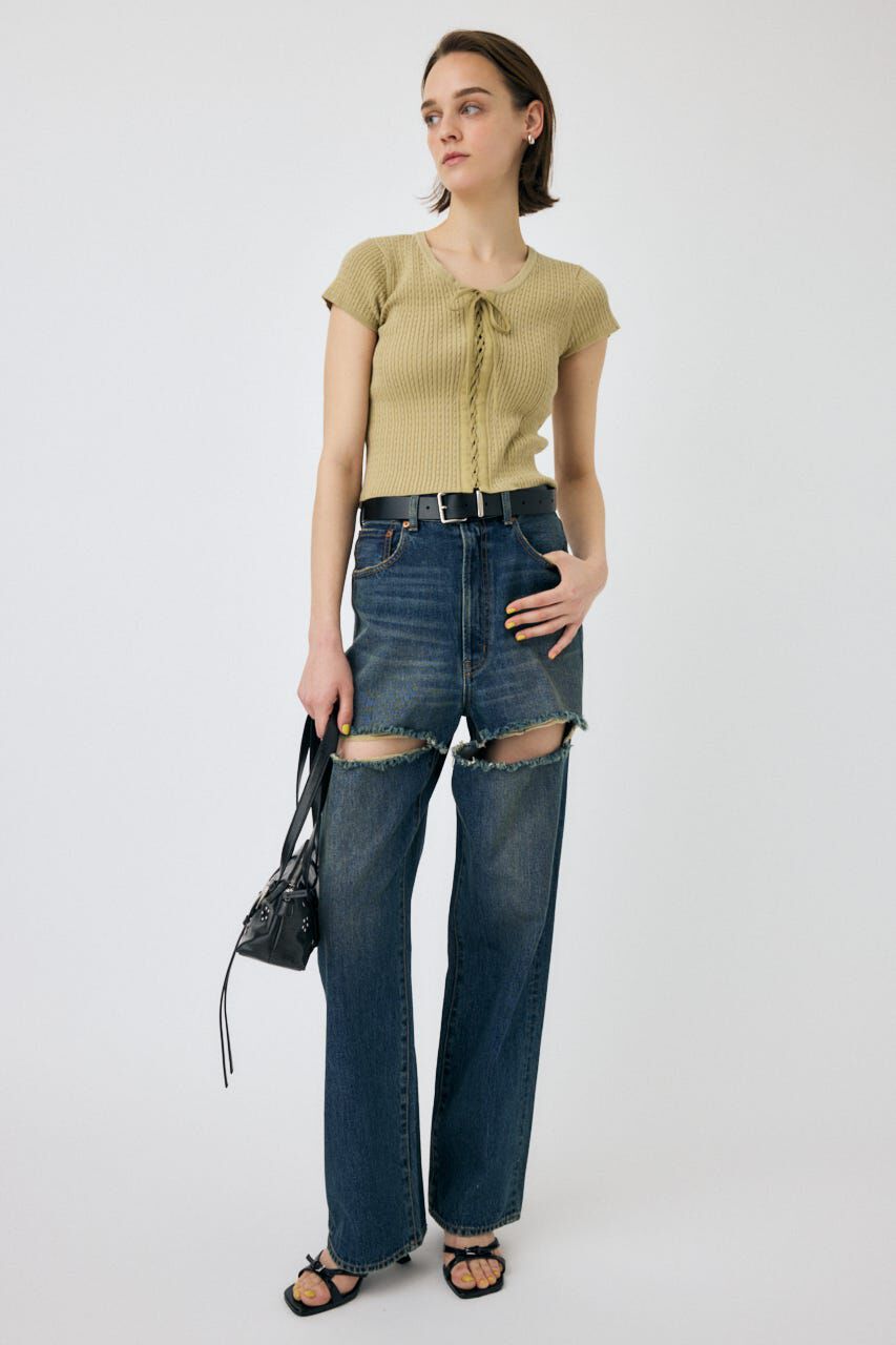 MOUSSY「CUT OUT LOOSE ストレートデニム」|デニム|