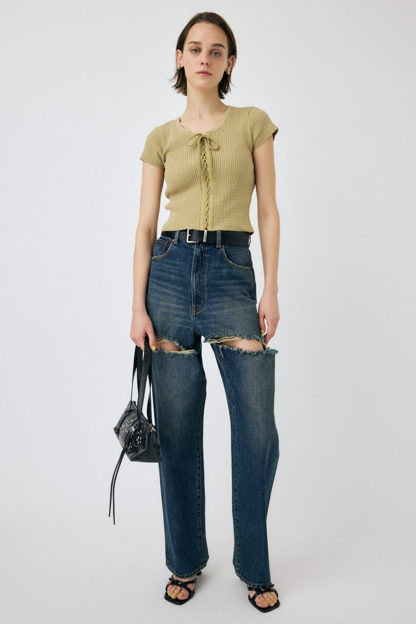 MOUSSY「CUT OUT LOOSE ストレートデニム」|デニム|