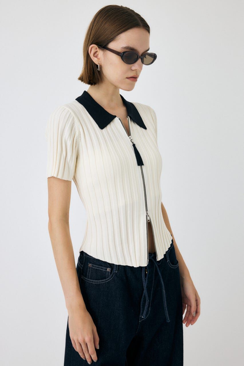 MOUSSY「ZIP UP RIB KNIT H/S シャツ」|シャツ・ブラウス|
