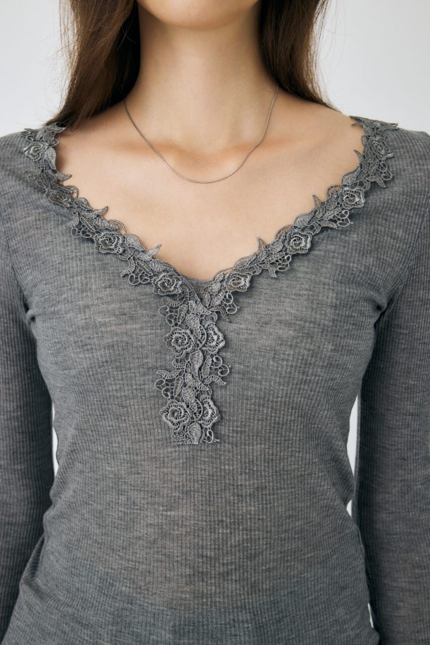MOUSSY「LACE TRIM ロングスリーブ TEE」|Tシャツ・カットソー|