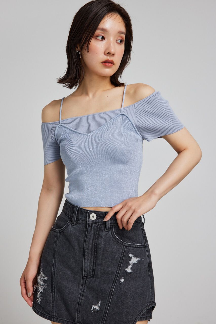 rienda「レイヤードニットトップス」|ニット・セーター|L/BLU1