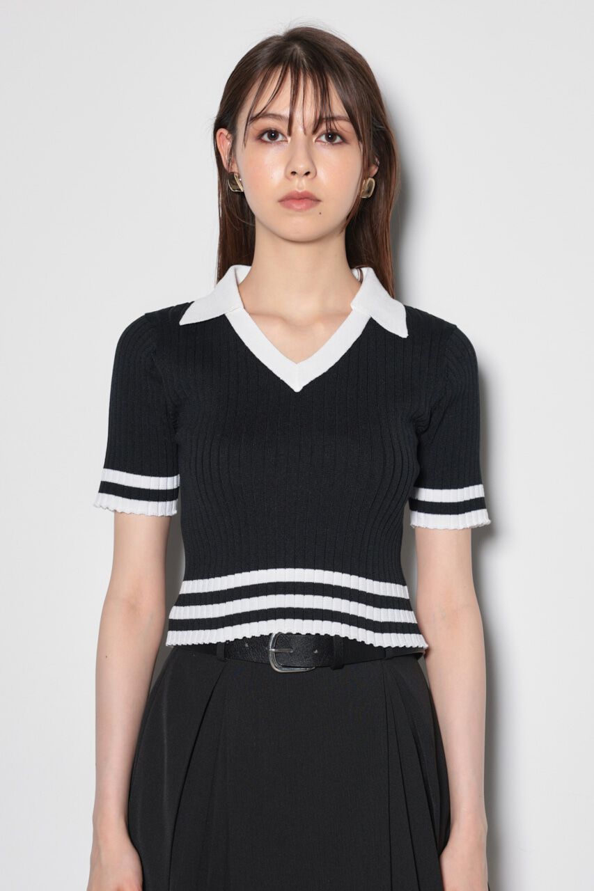 rienda「Ｖネックラインコンパクトニットトップス」|ニット・セーター|