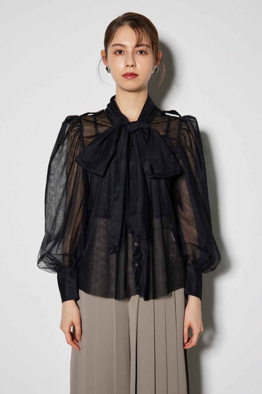 rienda「チュールボウタイネックトップス」|シャツ・ブラウス|